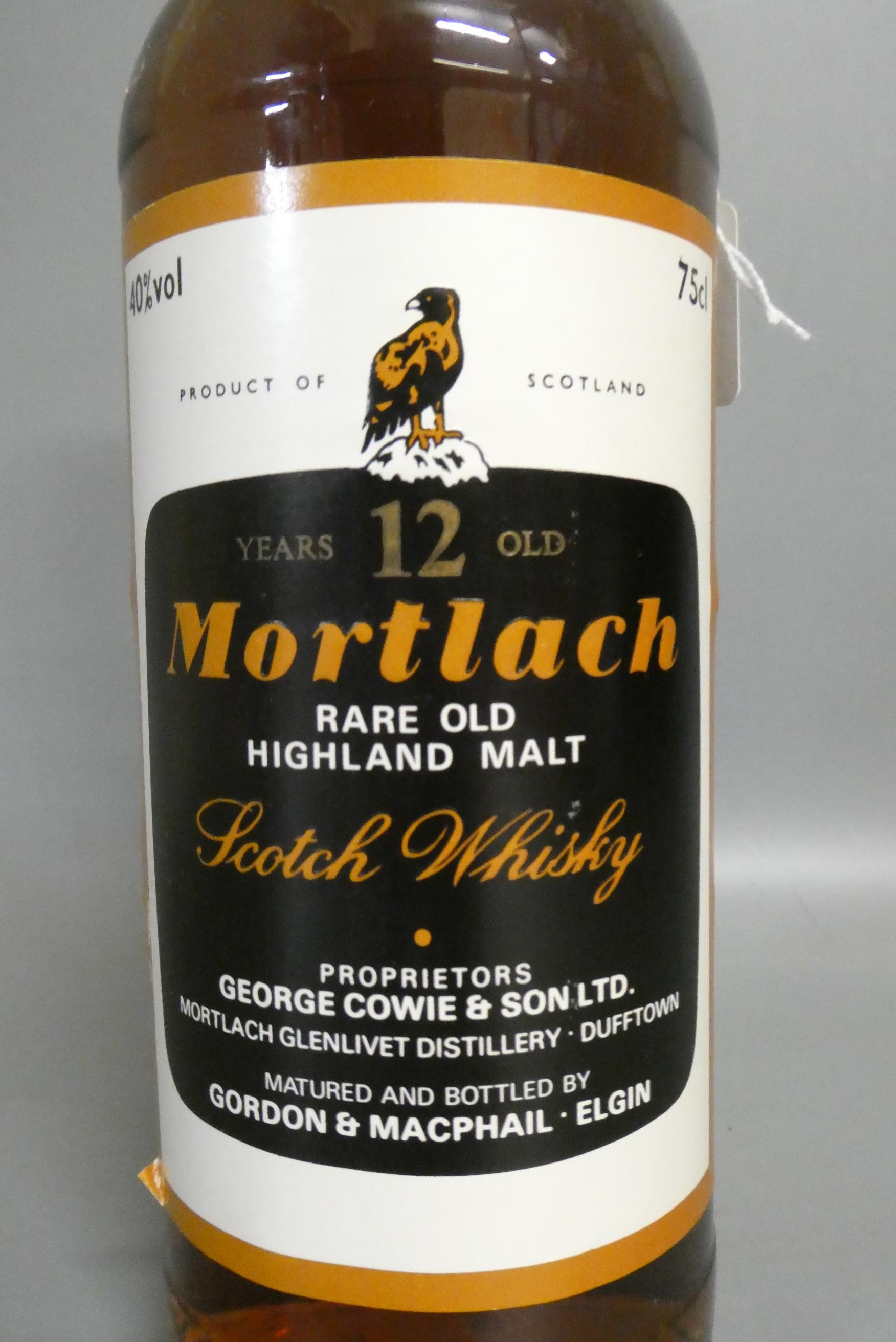 One bottle Mortlach 12yr old rare old Highland malt Scotch whisky, Gordon & Macphail bottling, 40%, Image
