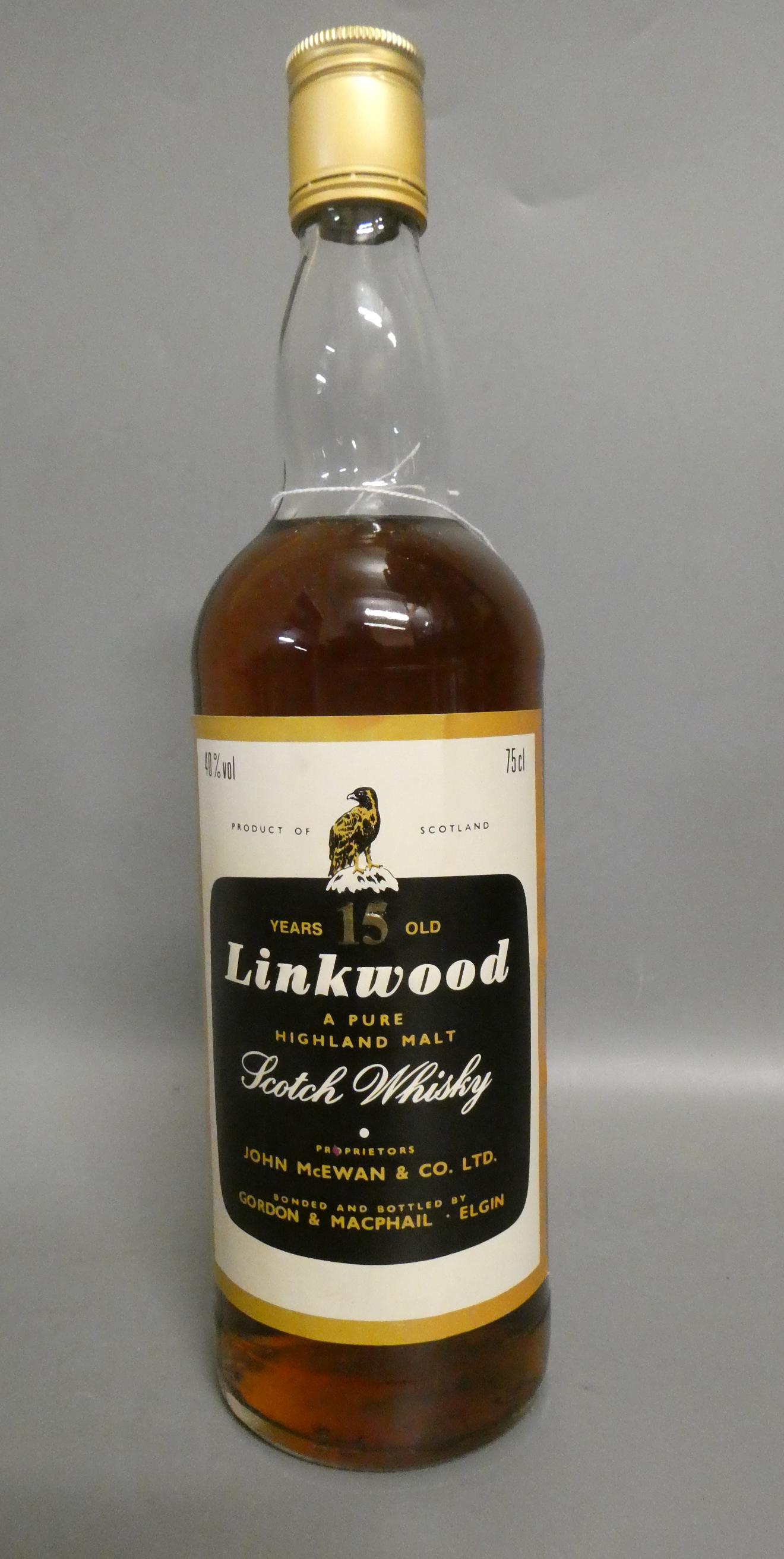 One bottle Linkwood 15yr old pure Highland malt Scotch whisky, Gordon & Macphail bottling, 40%, 75cl Image