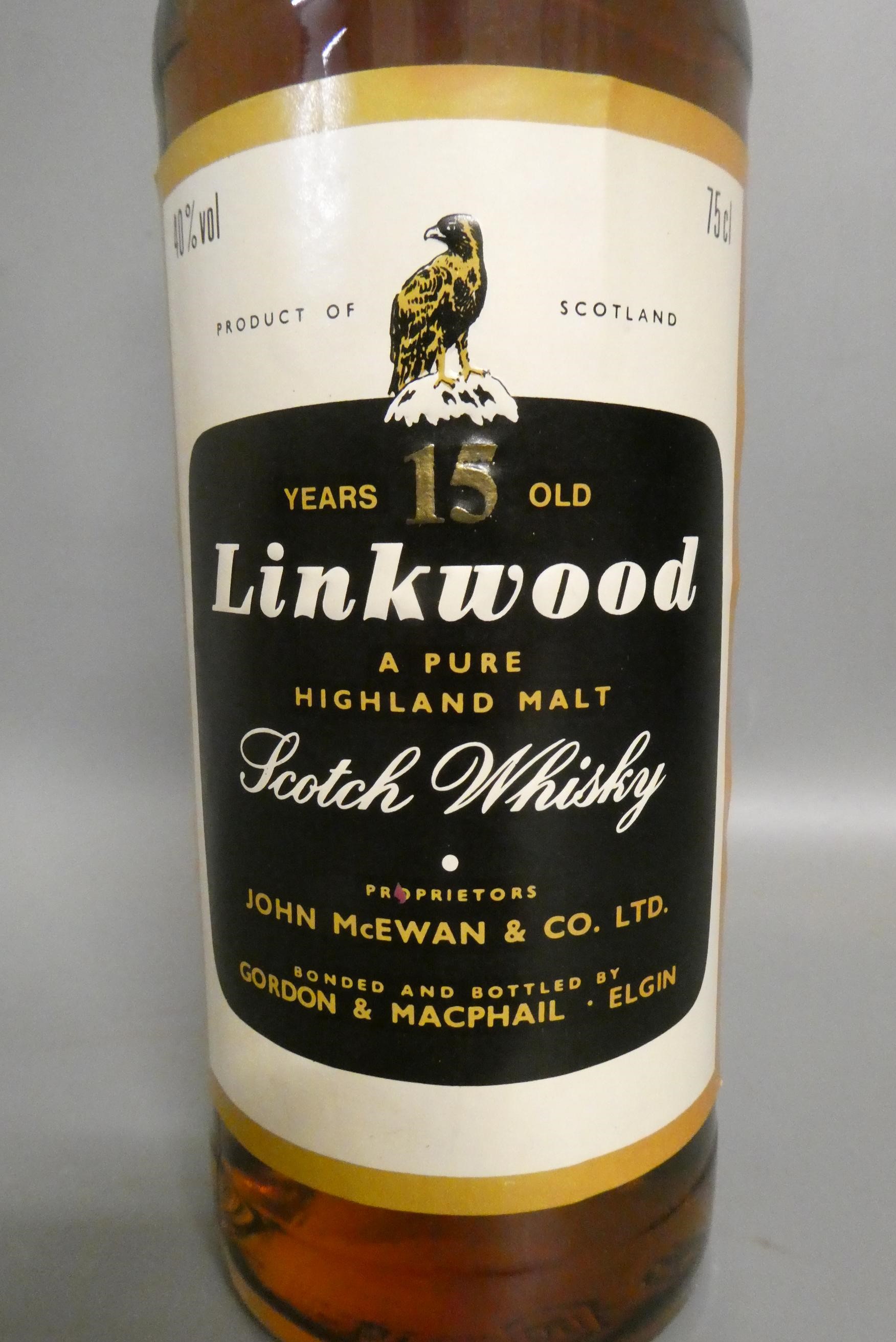 One bottle Linkwood 15yr old pure Highland malt Scotch whisky, Gordon & Macphail bottling, 40%, 75cl Image
