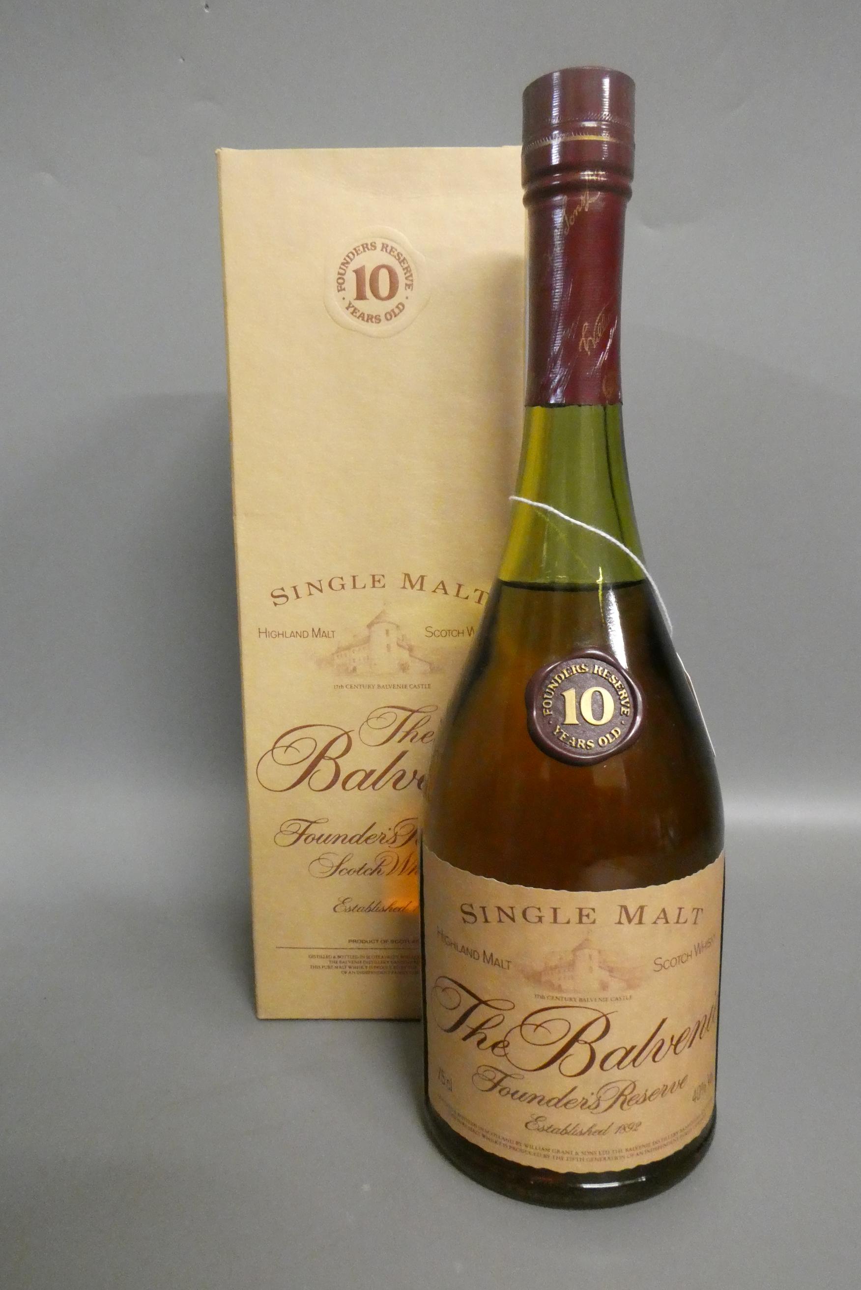 One bottle Balvenie 10yr old single malt founder's reserve, cognac bottle, boxed, 40%, 75cl (Est. Image