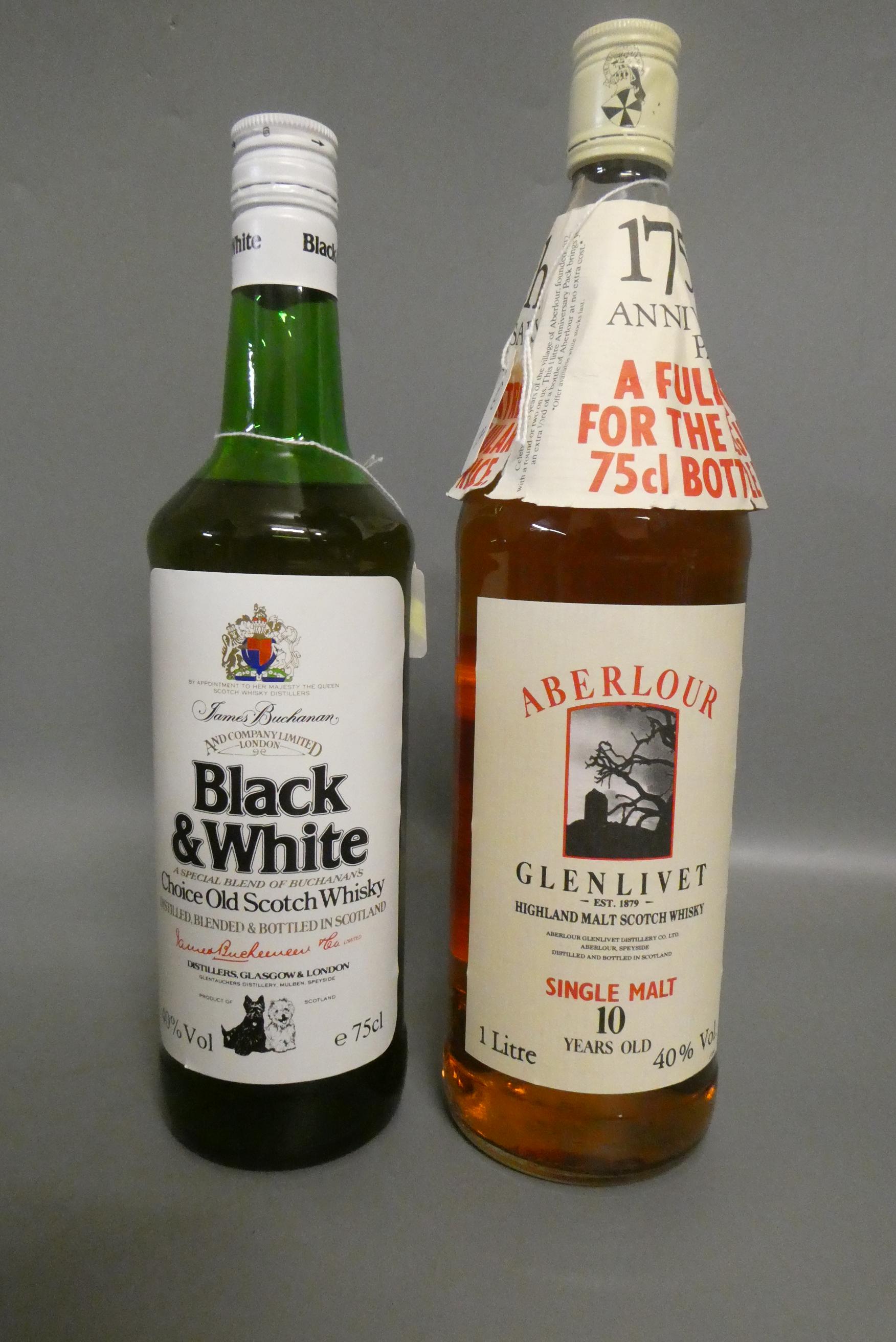 Two bottles Old Scotch whisky, comprising 1litre Aberlour Glenlivet 10yr old single malt and a 75cl Image