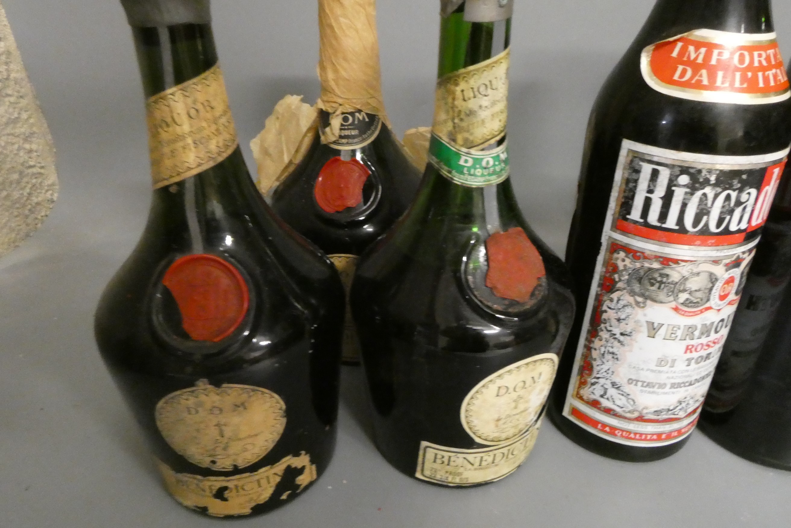Nine bottles of mixed vintage spirits & liqueurs, comprising three DOM Benedictine, 3litre and one Image
