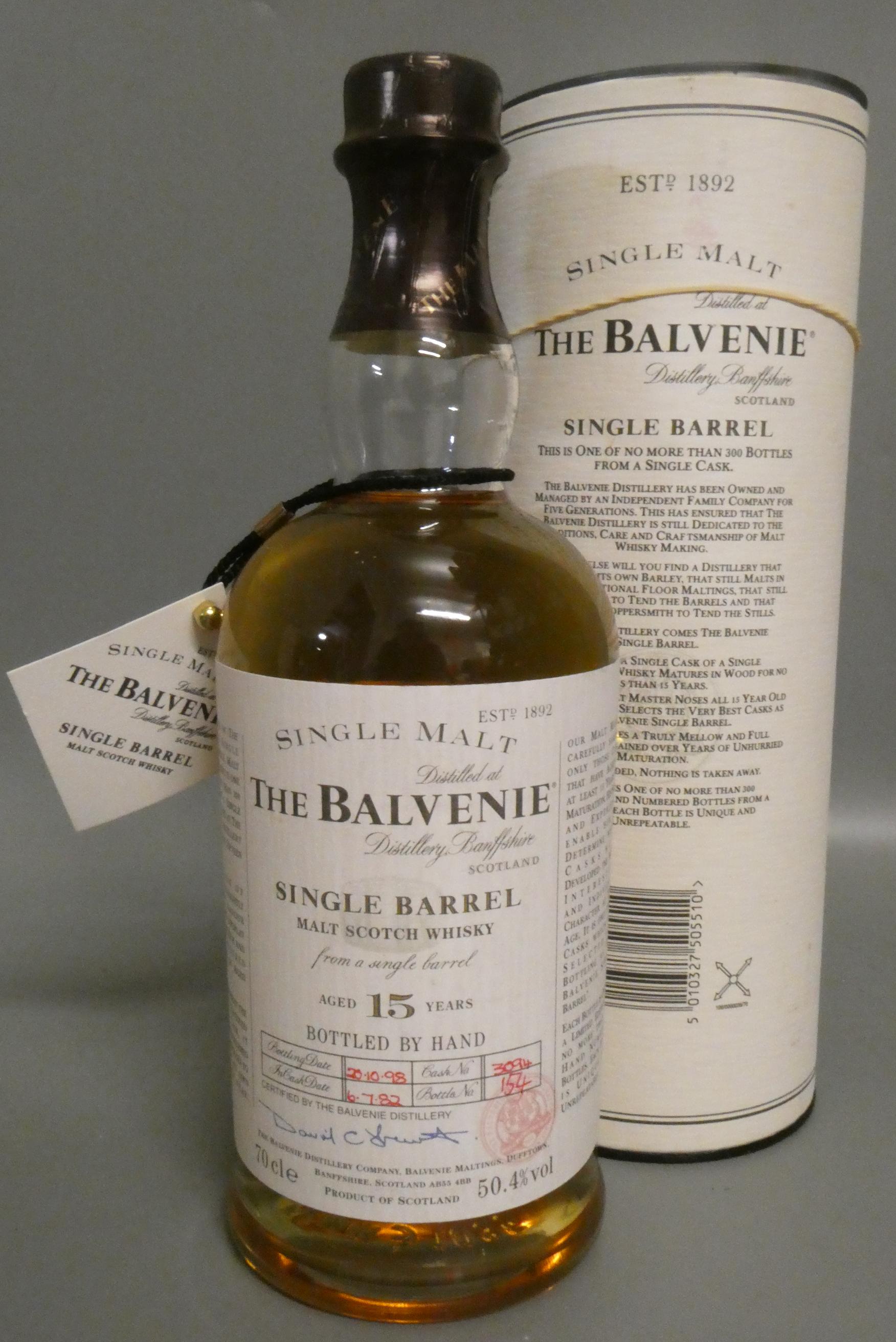 One bottle The Balvenie 15yr old single malt scotch whisky, Single Barrel, bottled 20/10/98, in cask Image