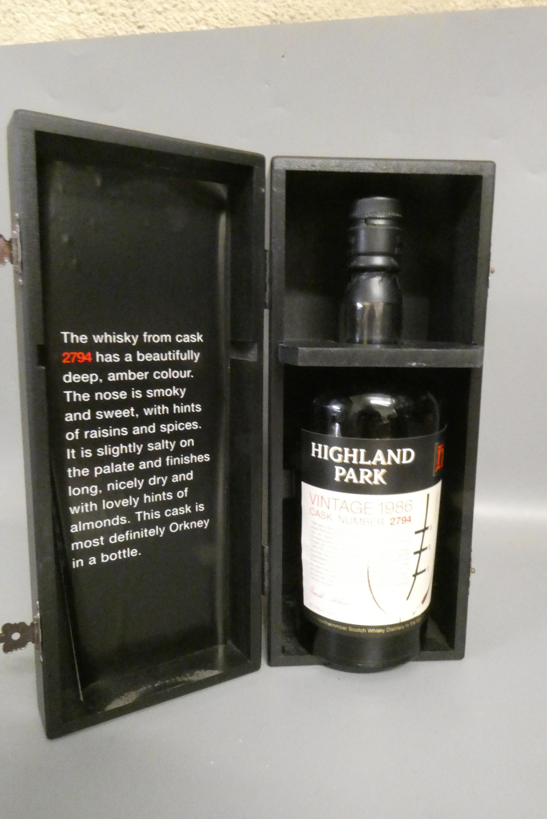 One bottle Highland Park, Vintage 1986, cask no. 2794, boxed, 56.2%, 70cl (Est. plus 24% premium Image