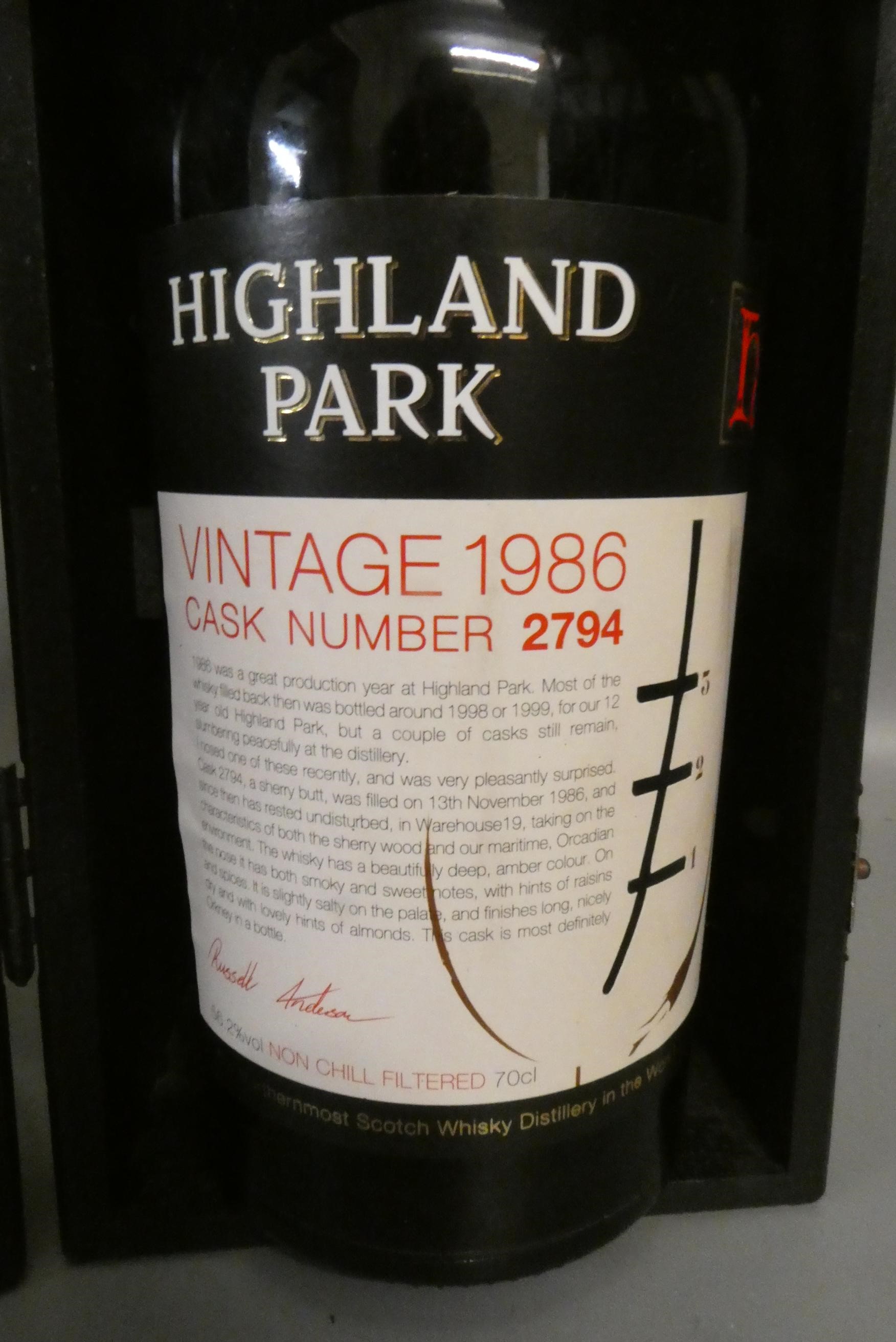 One bottle Highland Park, Vintage 1986, cask no. 2794, boxed, 56.2%, 70cl (Est. plus 24% premium Image