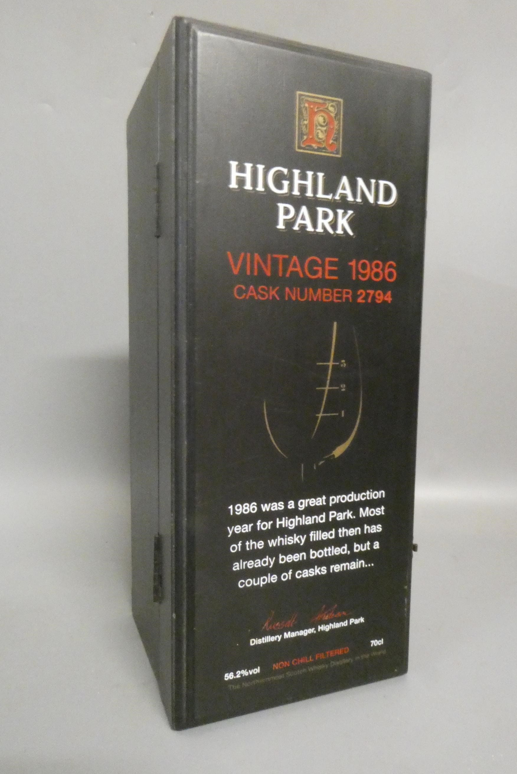 One bottle Highland Park, Vintage 1986, cask no. 2794, boxed, 56.2%, 70cl (Est. plus 24% premium Image