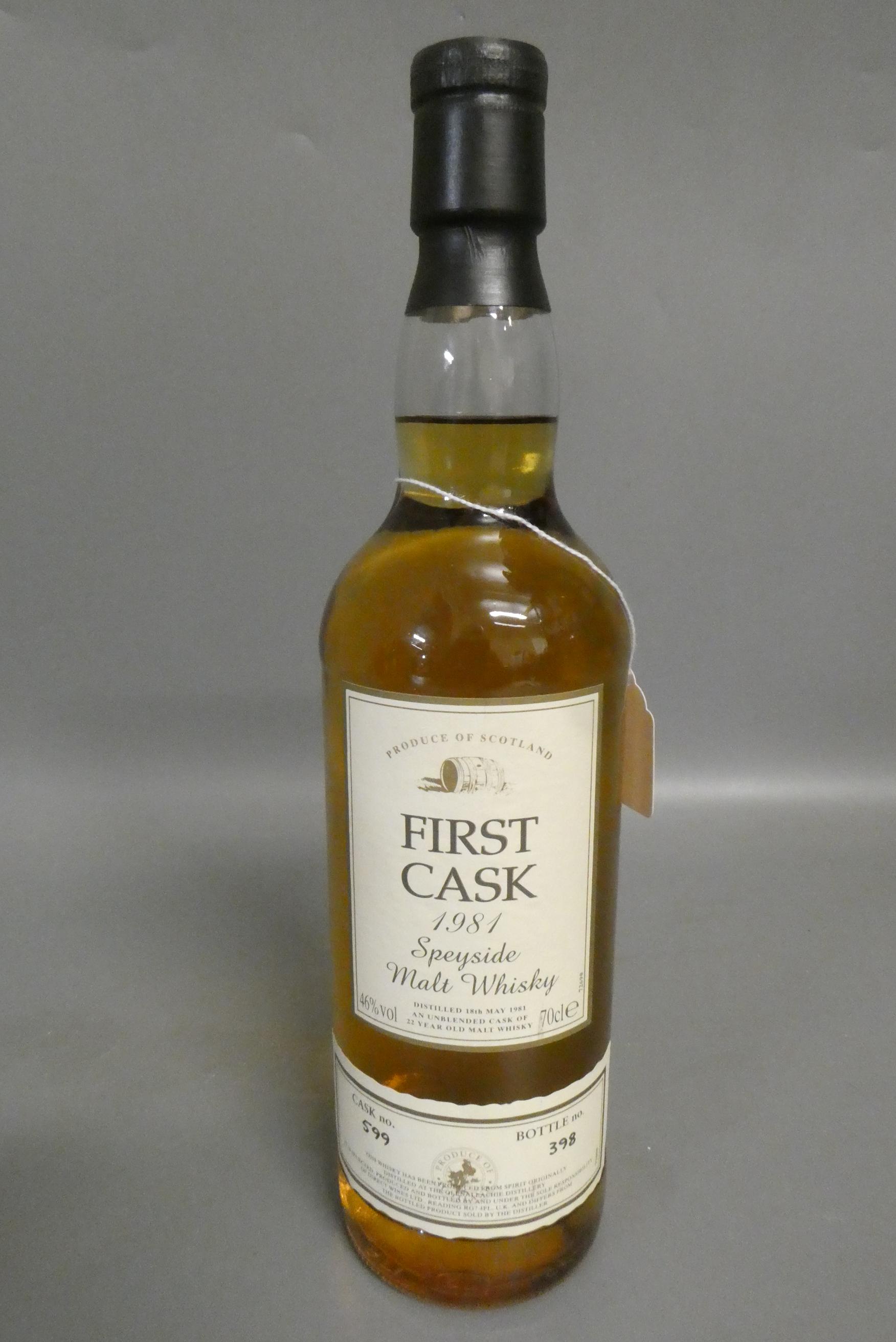 One bottle First Cask 1981 Speyside malt whisky, cask no. 599, bottle no. 398, 46%, 70cl (Est. plus Image
