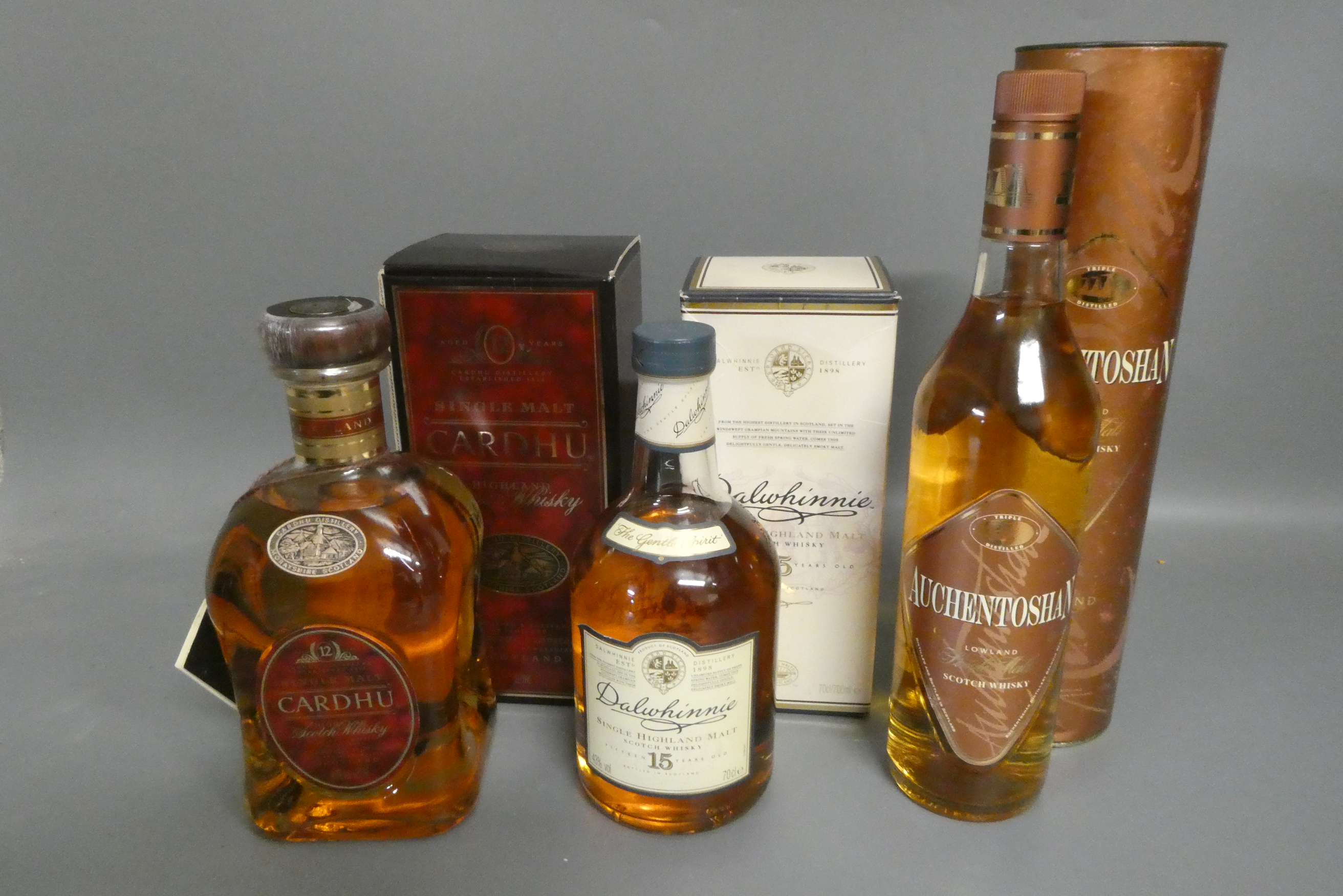 Three boxed bottles Scotch whisky, comprising a 70cl 15yr old Dalwhinnie 43%, a litre 12yr old Image