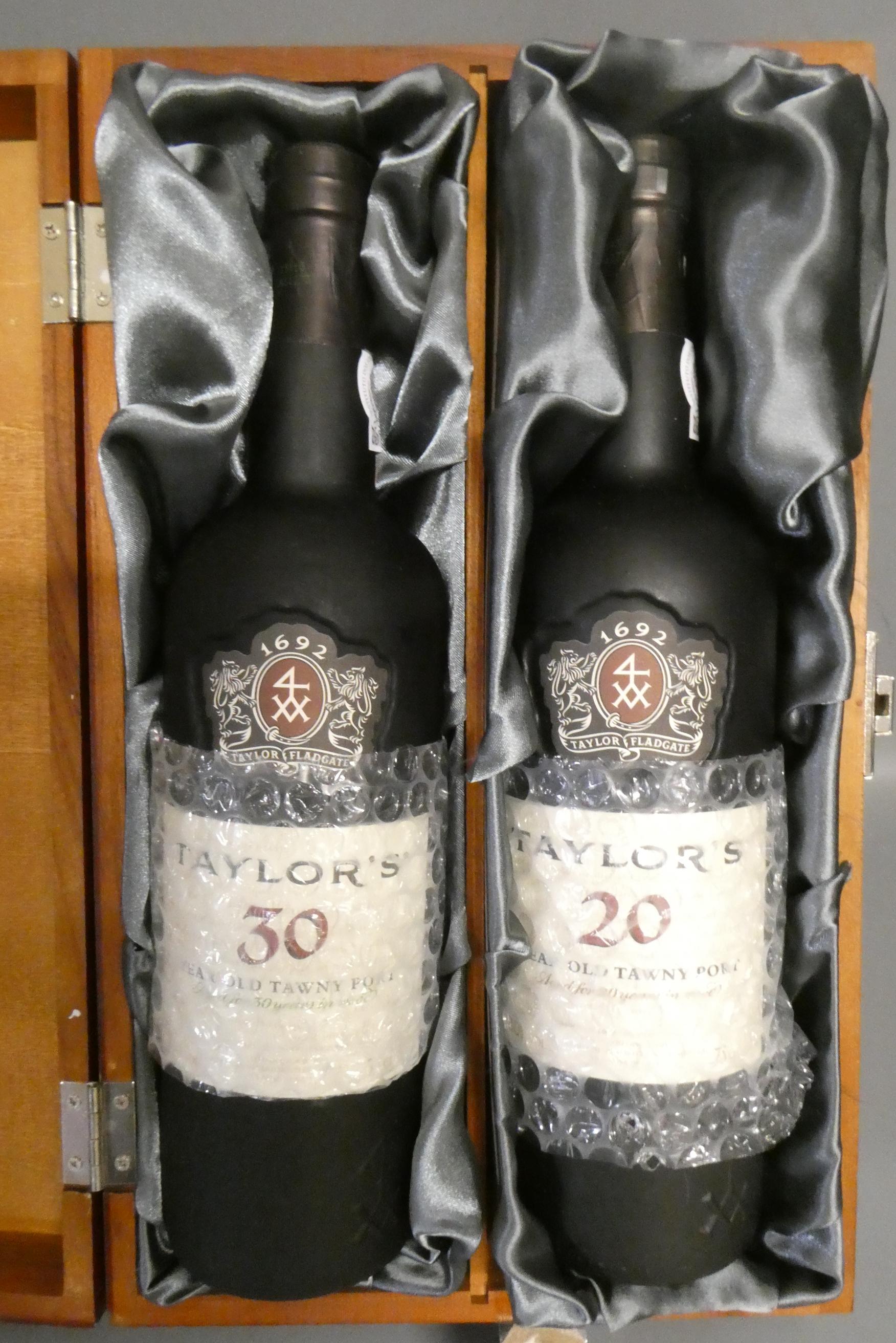 Two bottles of Taylor's tawny port, comprising a 75cl 20 year old and a 75cl 30 year old, cased Image