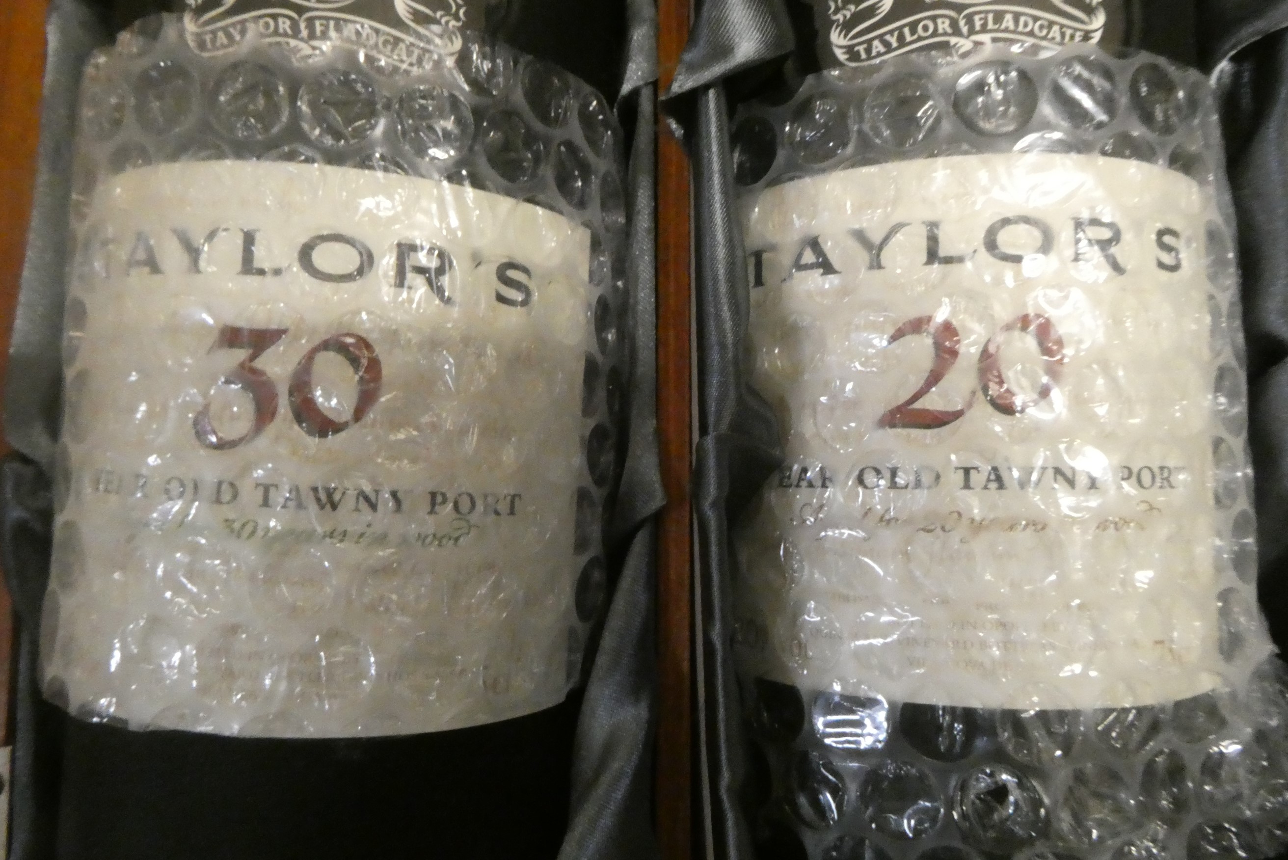 Two bottles of Taylor's tawny port, comprising a 75cl 20 year old and a 75cl 30 year old, cased Image
