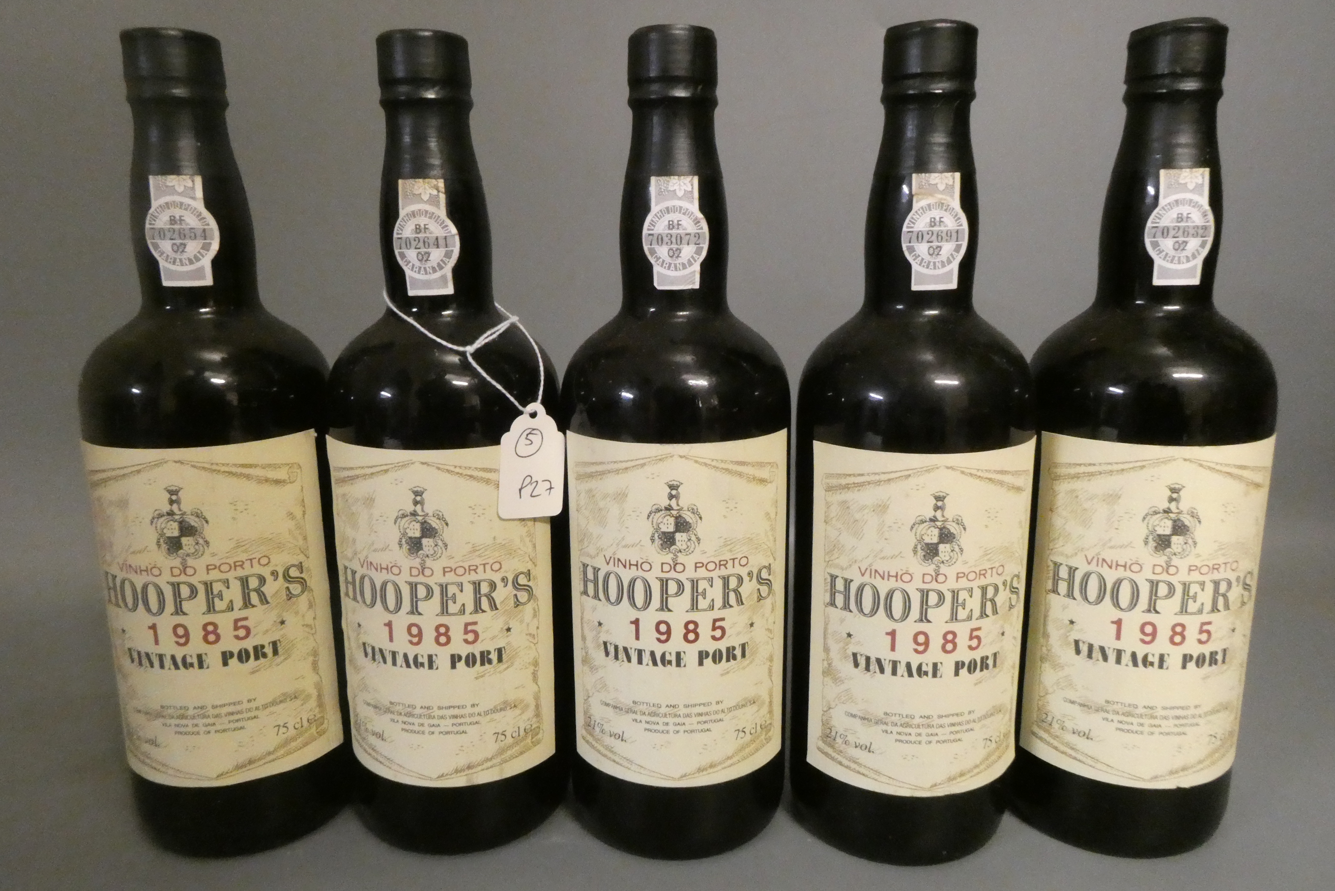 Five bottles Hooper's 1985 vintage port (Est. plus 24% premium inc. VAT) Image