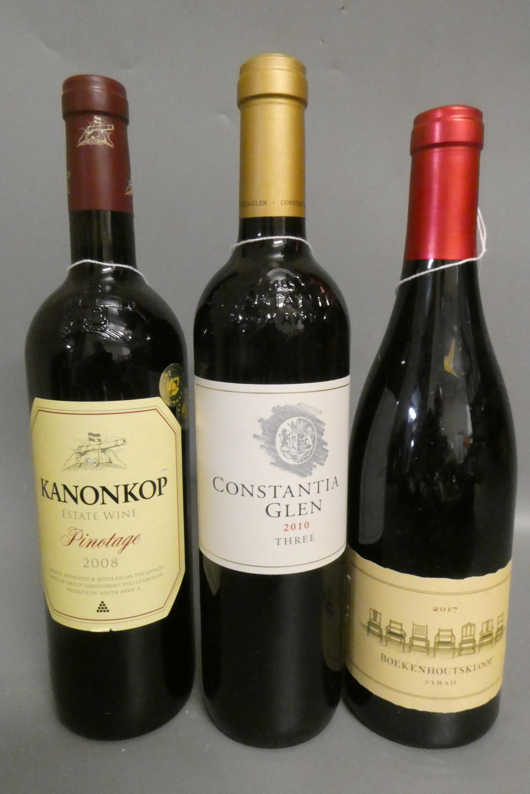 Three South African red wines, comprising a 2008 Kanonkop pinotage, a 2010 Constantia Glen "Three", Image