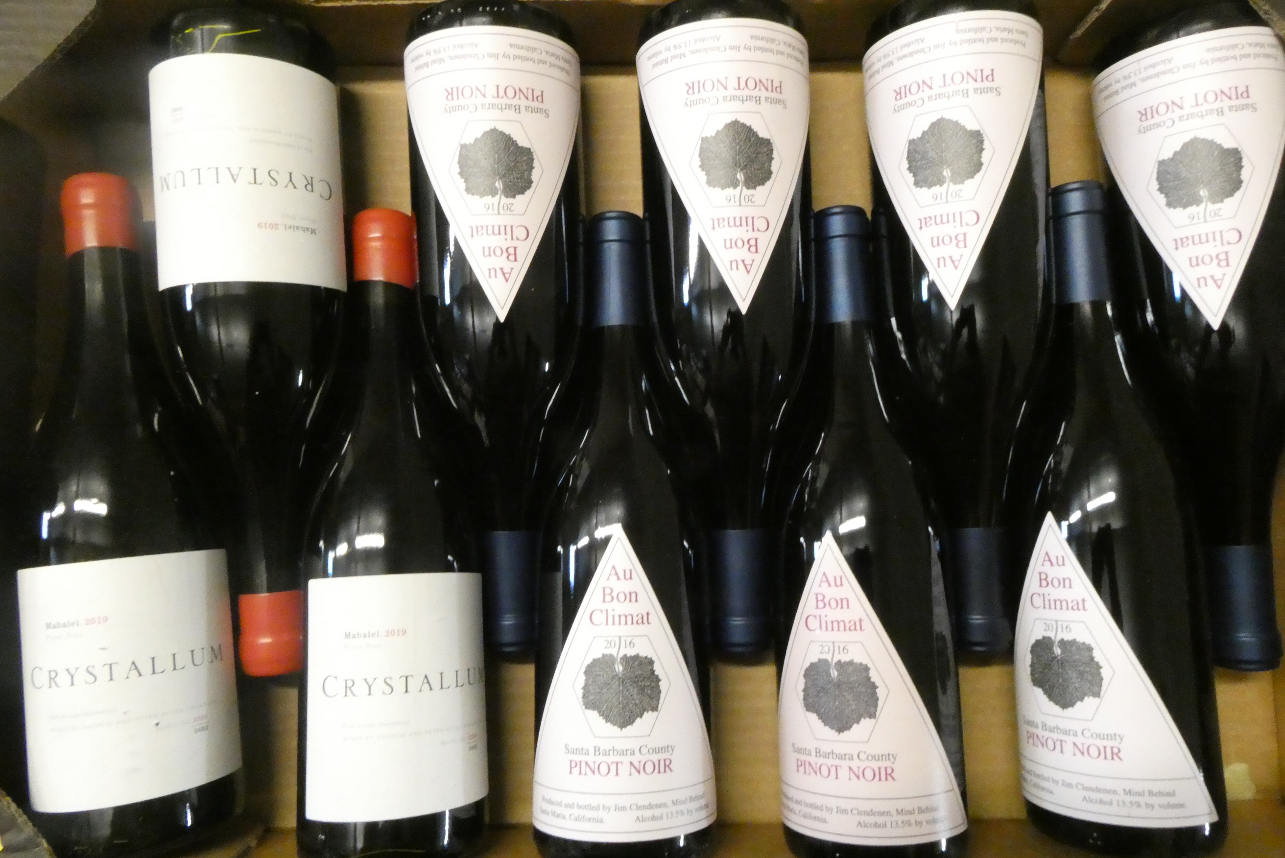 Ten bottles of New World pinot noir, comprising seven Au Bon Climat, 2016, Santa Barbara, and three Image