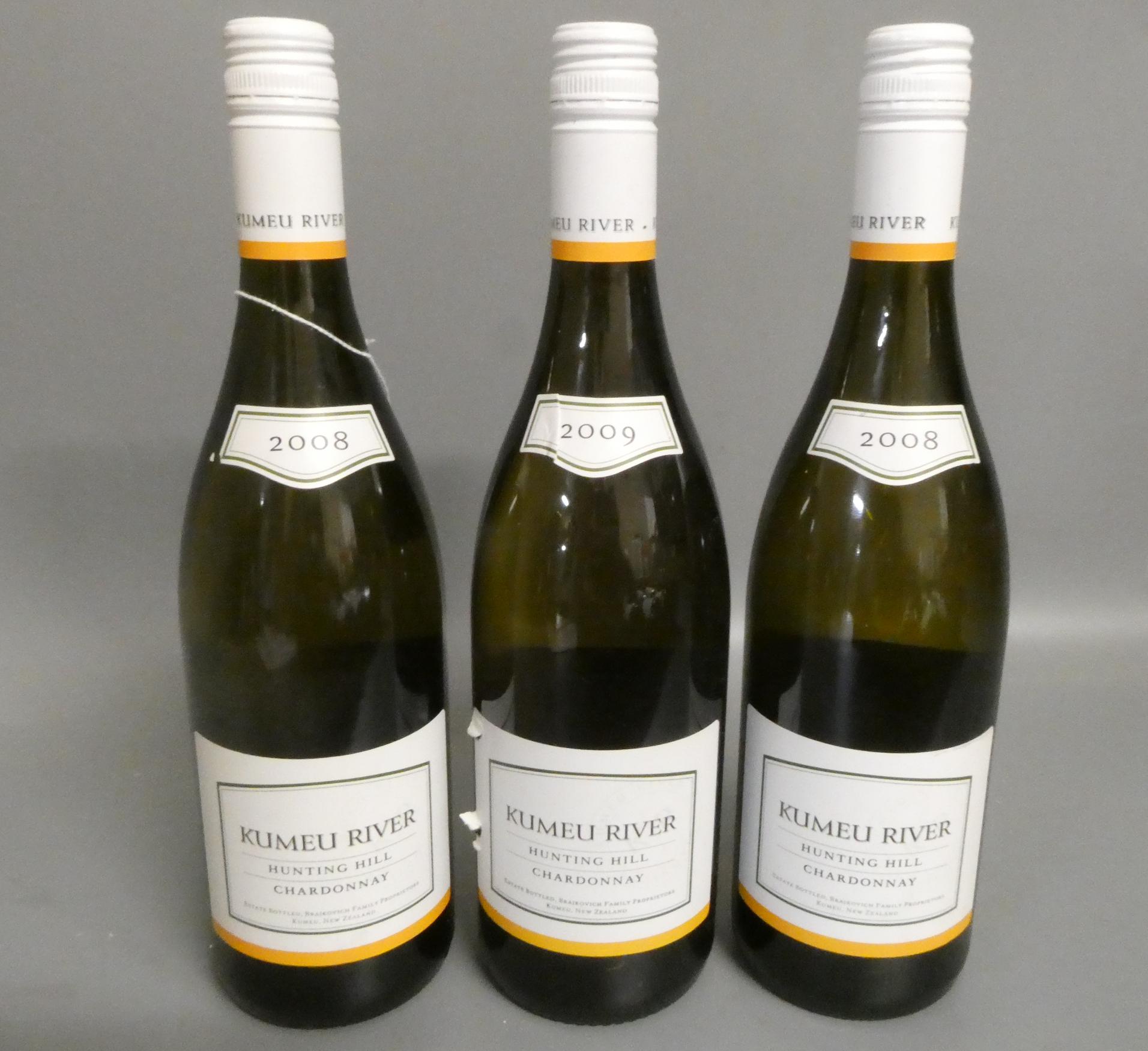 Three bottles of Kumeu River Hunting Hill chardonnay, comrpising two 2008 & one 2009 (Est. plus 24% Image