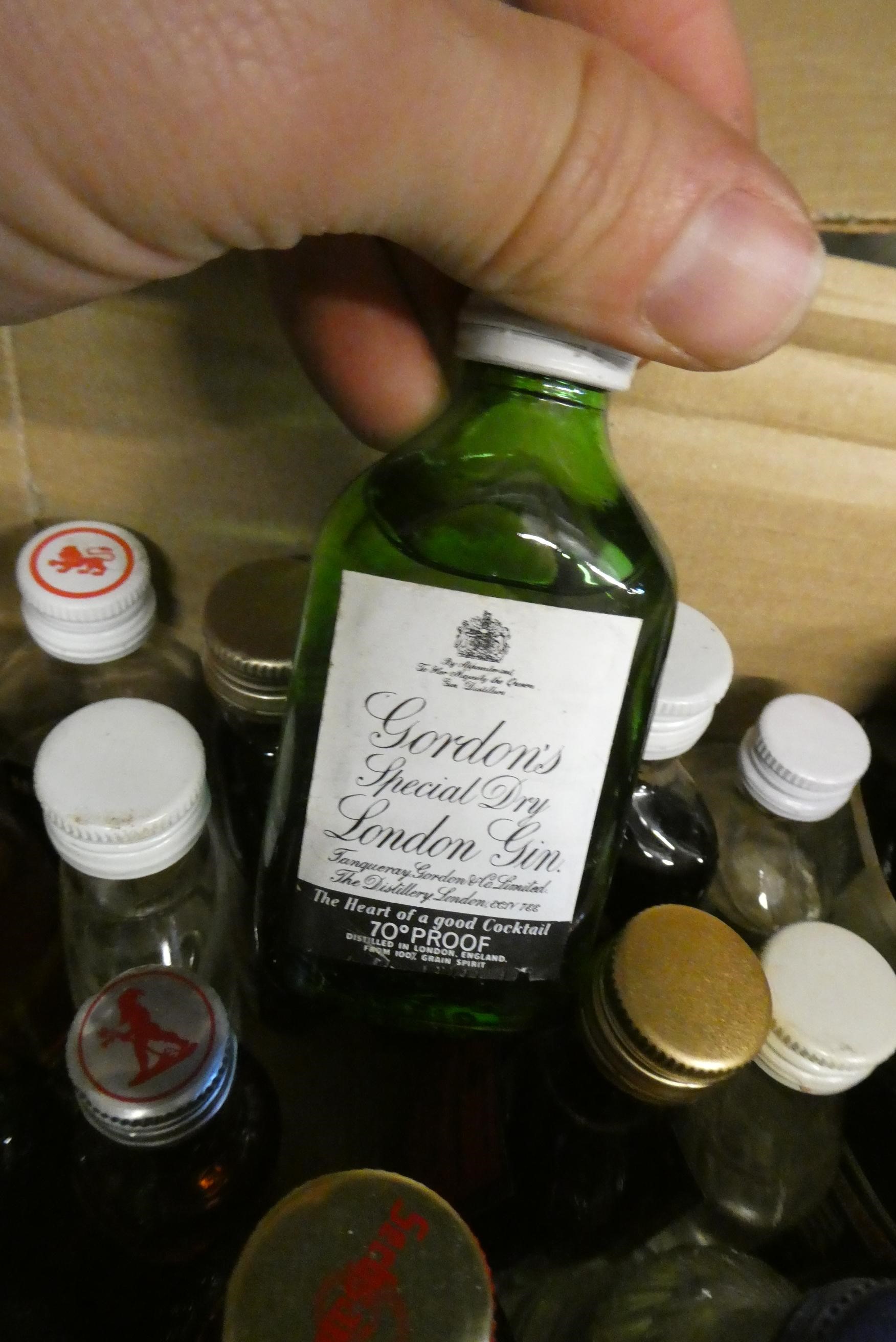Three boxes of approximately 120 spirit and liqueur miniatures, including gin and cognac (Est. plus Image