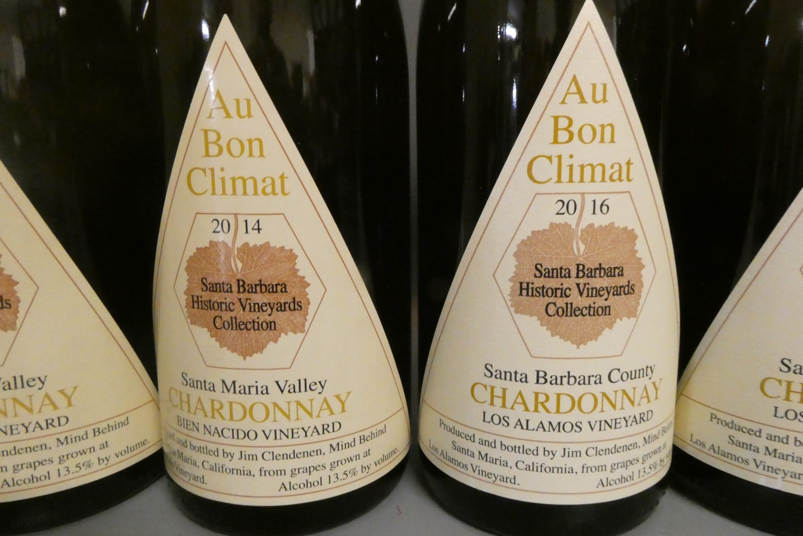 Seven bottles Au Bon Climat chardonnay, comprising four 2016 Los Almos and three 2014 Bien Nacido Image