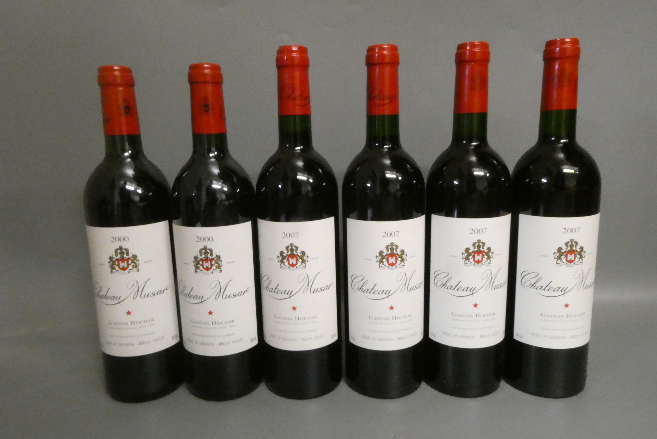 Six bottles Chateau Musar, comprising four 2007 and two 2000, Gaston Hochar (Est. plus 24% premium Image