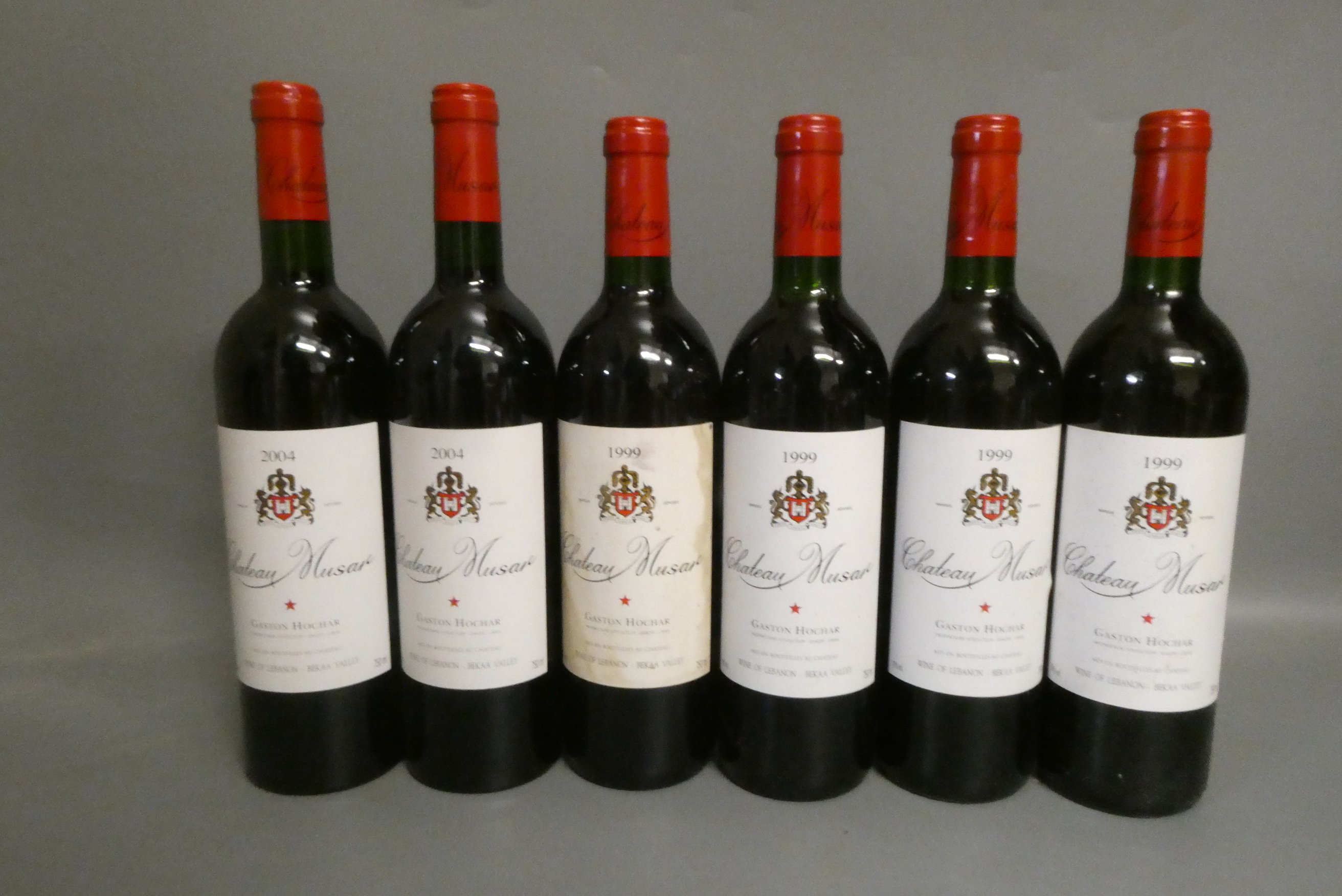 Six bottles Chateau Musar, comprising four 1999 and two 2004, Gaston Hochar (Est. plus 24% premium Image