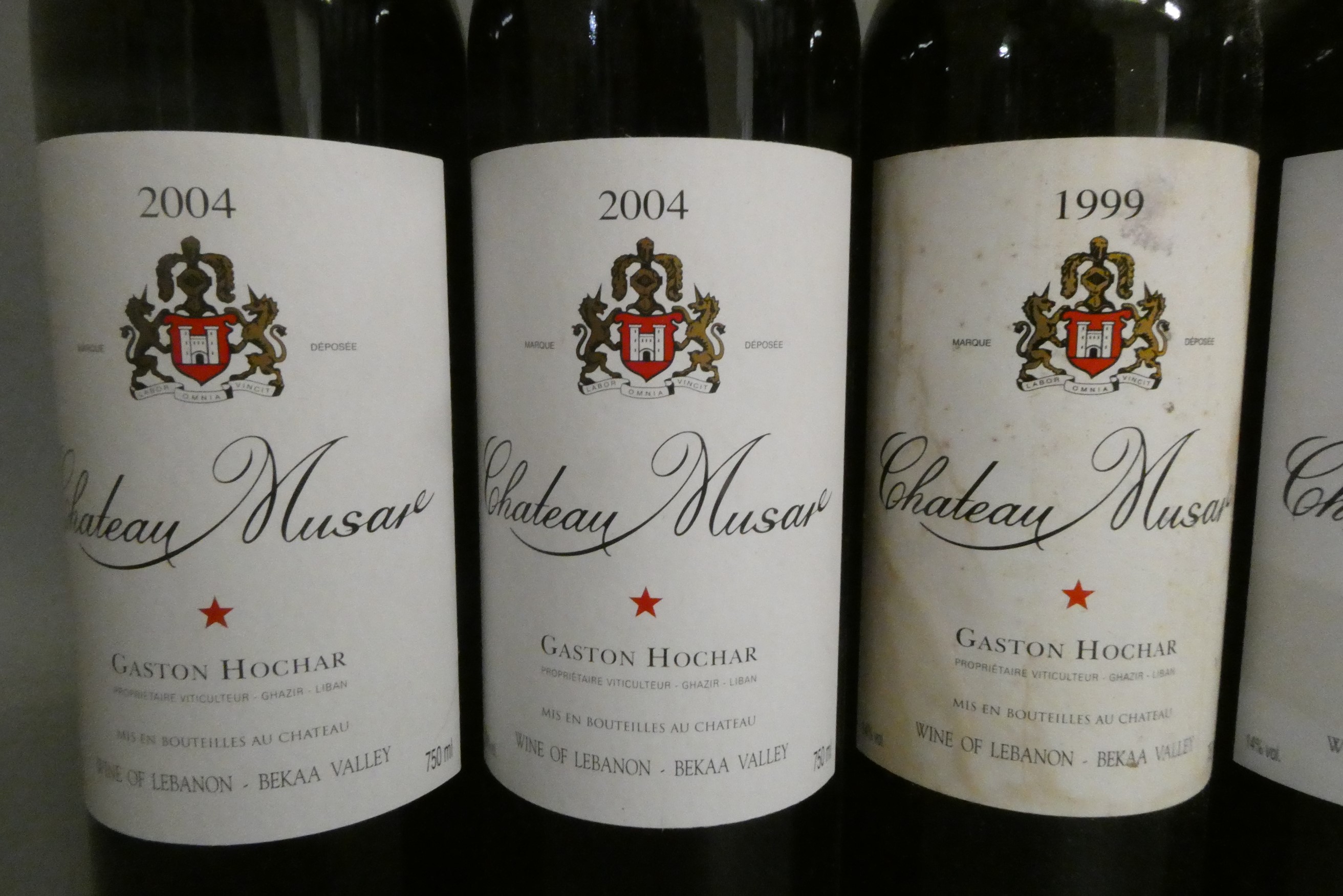 Six bottles Chateau Musar, comprising four 1999 and two 2004, Gaston Hochar (Est. plus 24% premium Image