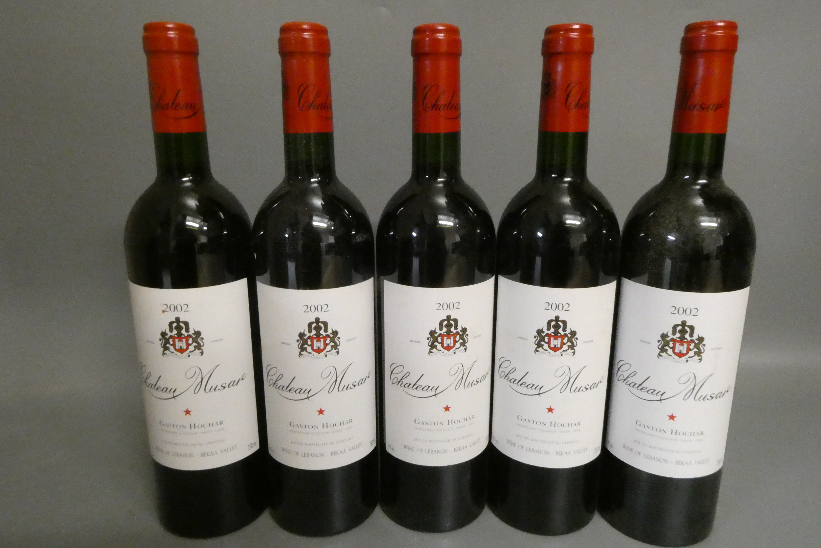 Five bottles Chateau Musar, 2002, Gaston Hochar (Est. plus 24% premium inc. VAT) Image