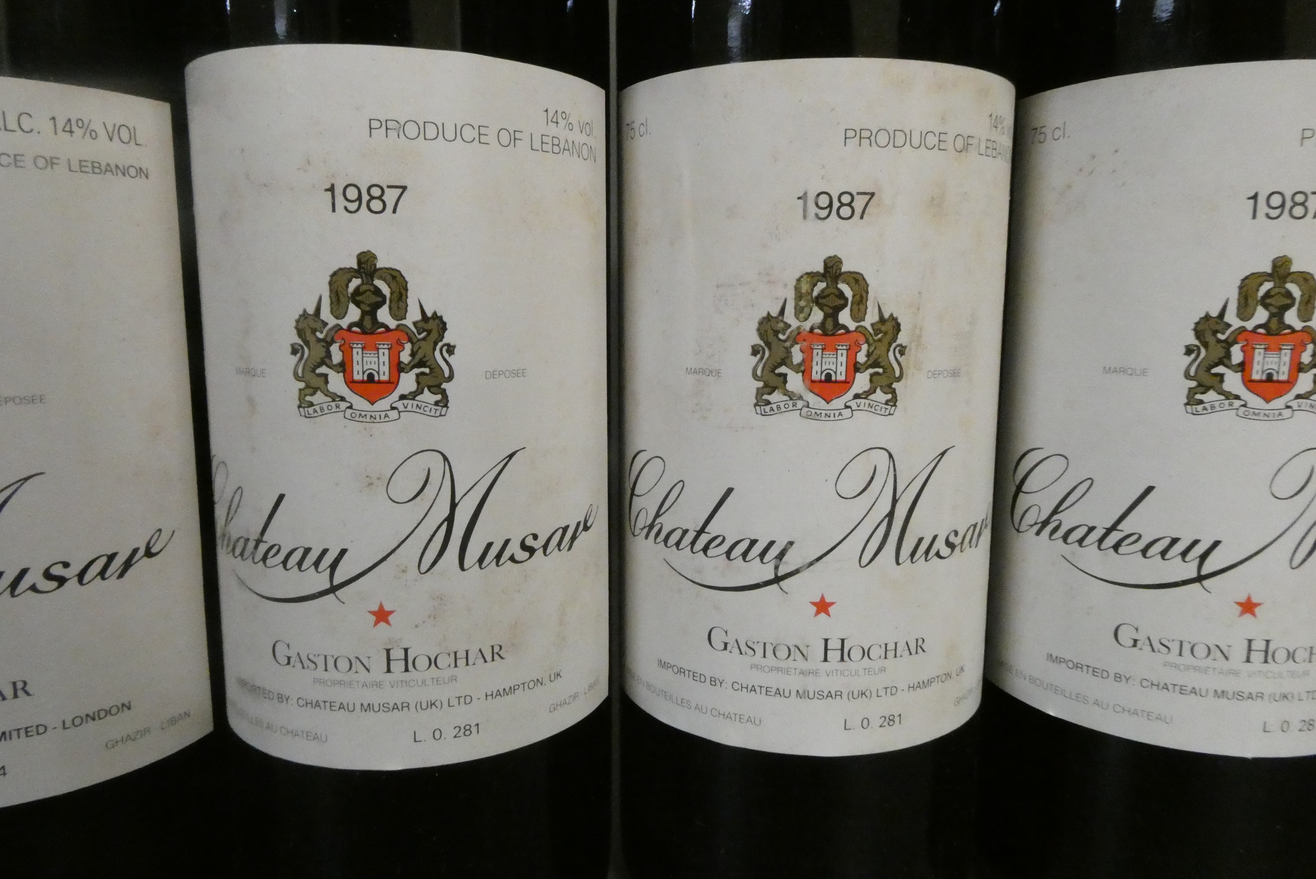 Eight bottles Chateau Musar, comprising four 1987, one 1986 and three 1990, Gaston Hochar Image