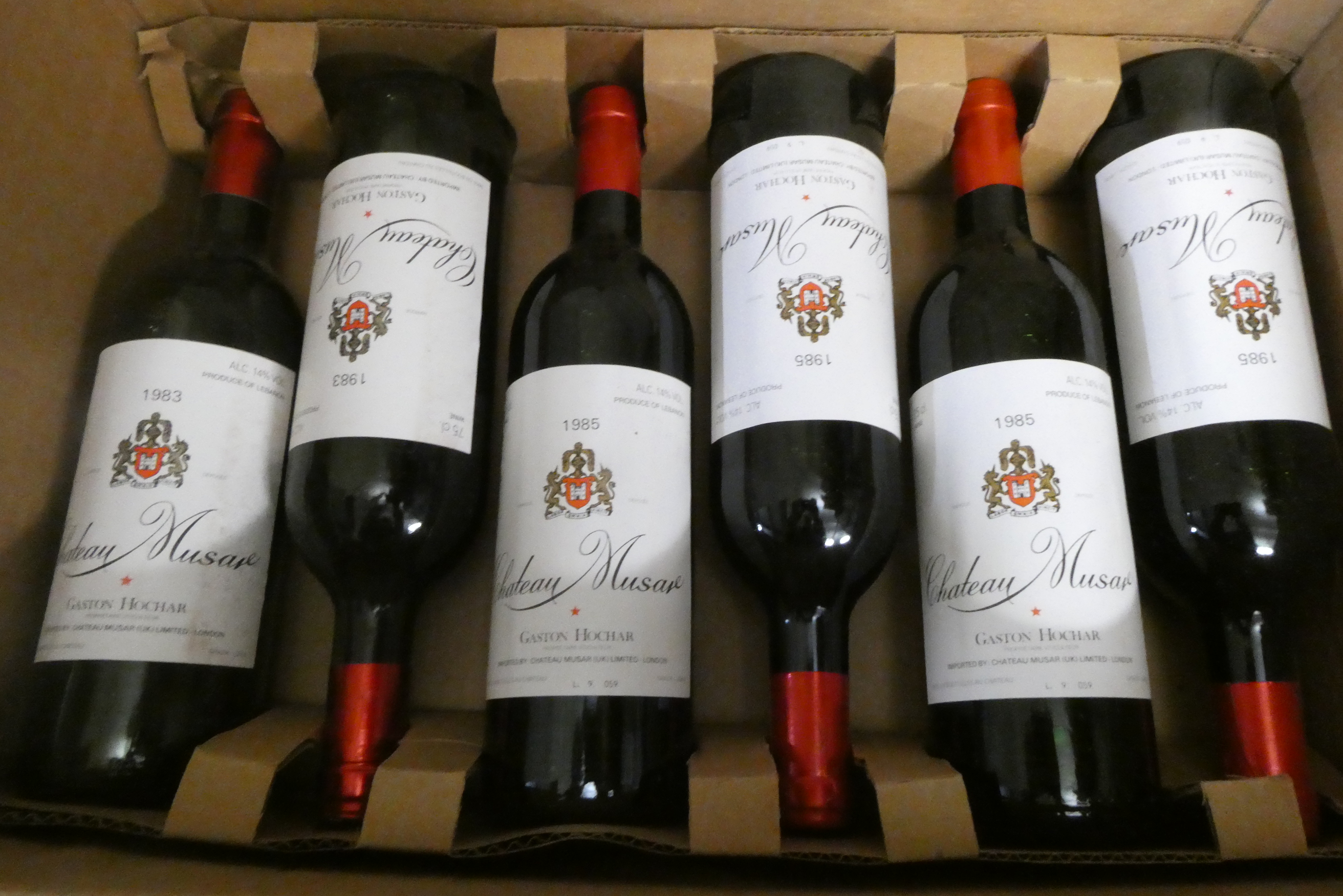 Six bottles Chateau Musar, comprising four 1985 and two 1983, Gaston Hochar (Est. plus 24% premium Image