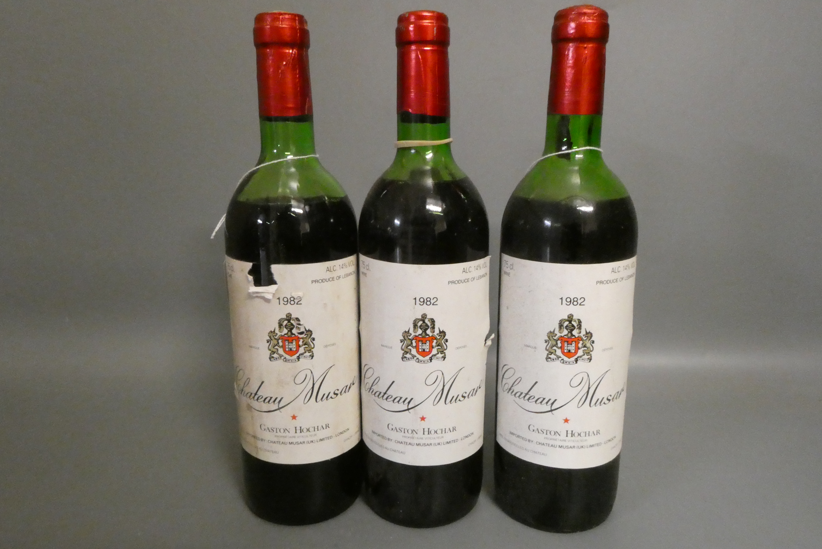 Three bottles Chateau Musar, 1982, Gaston Hochar (Est. plus 24% premium inc. VAT) Image