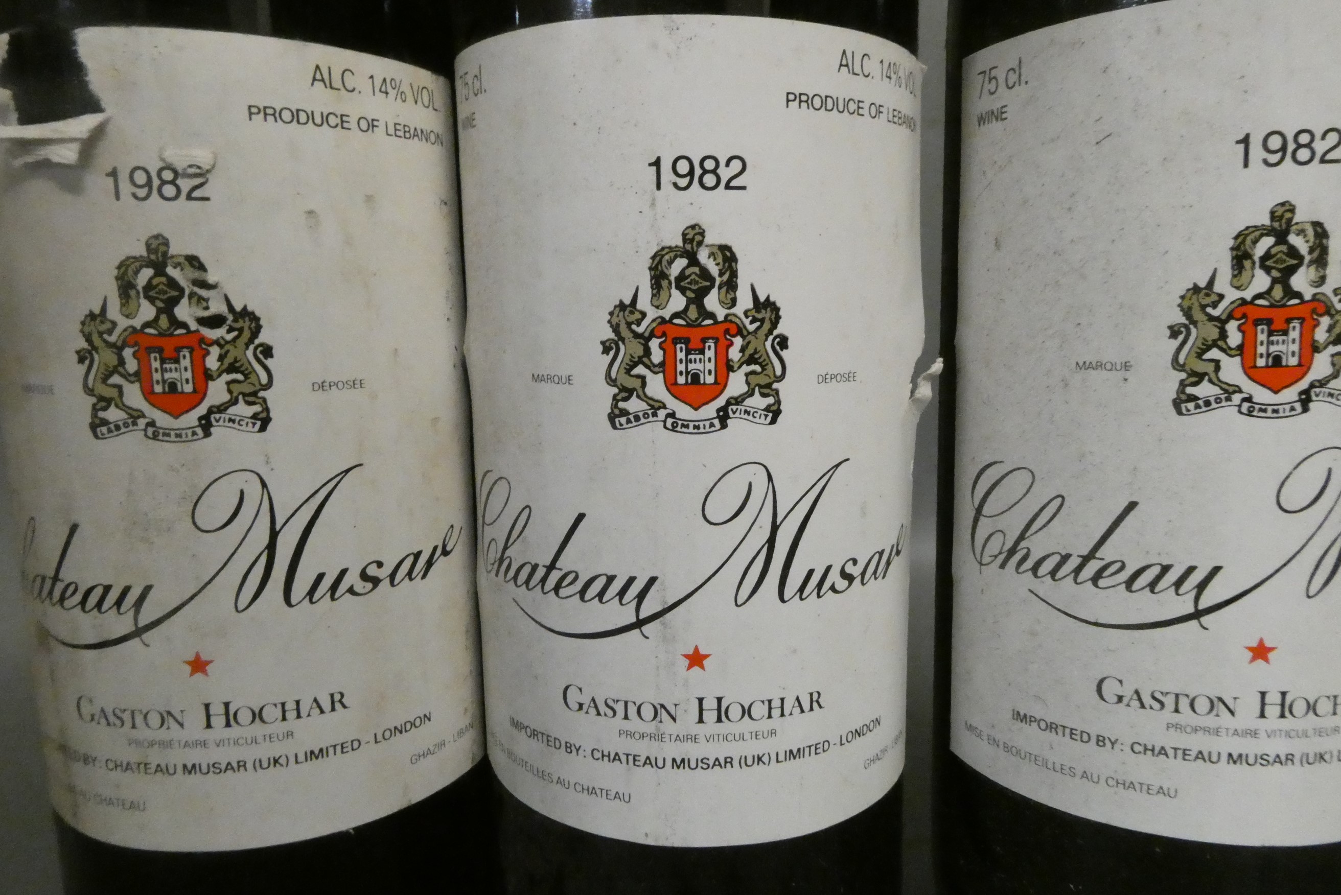 Three bottles Chateau Musar, 1982, Gaston Hochar (Est. plus 24% premium inc. VAT) Image