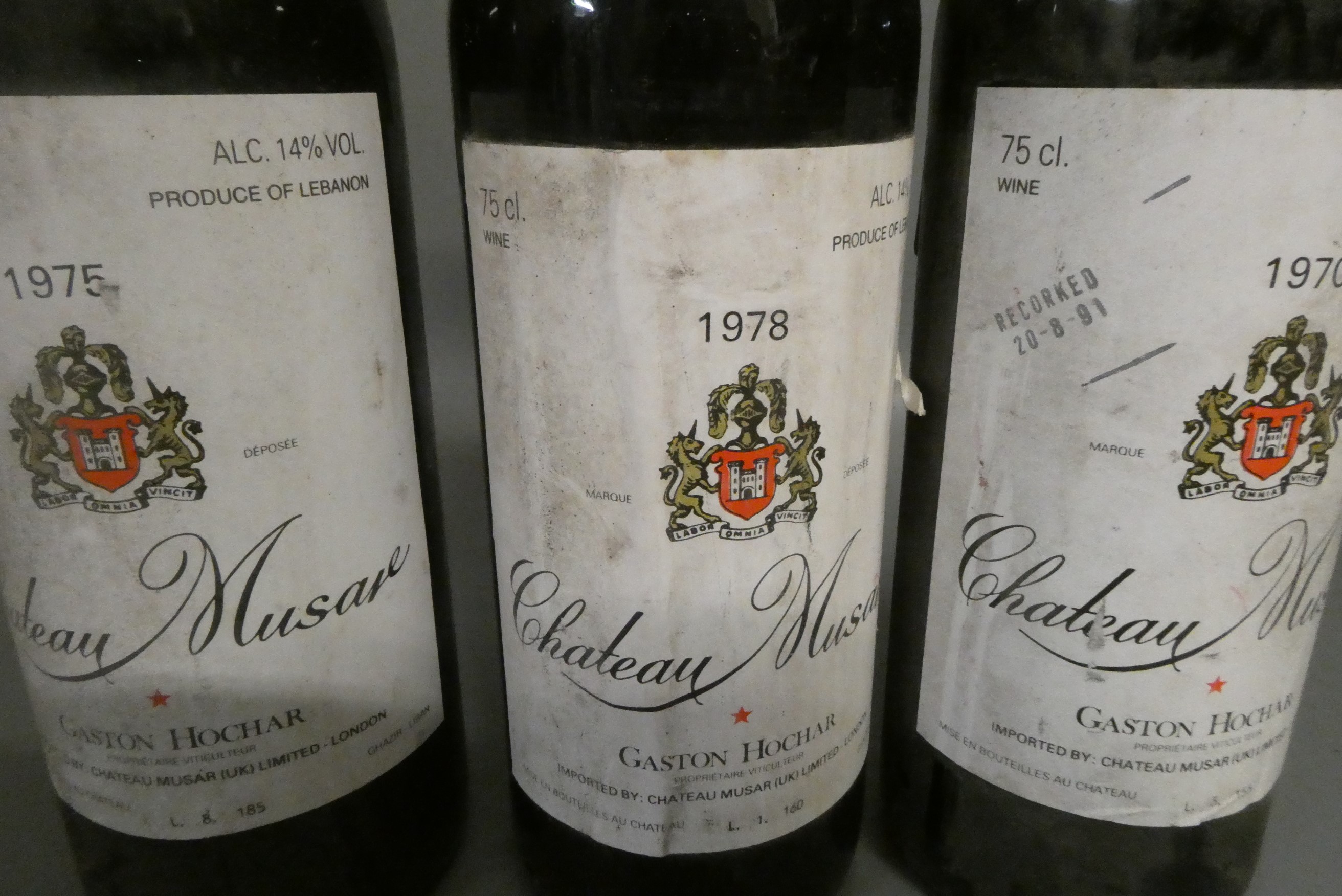 Three bottles Chateau Musar, comprising a 1970, a 1975 and a 1978, Gaston Hochar Image