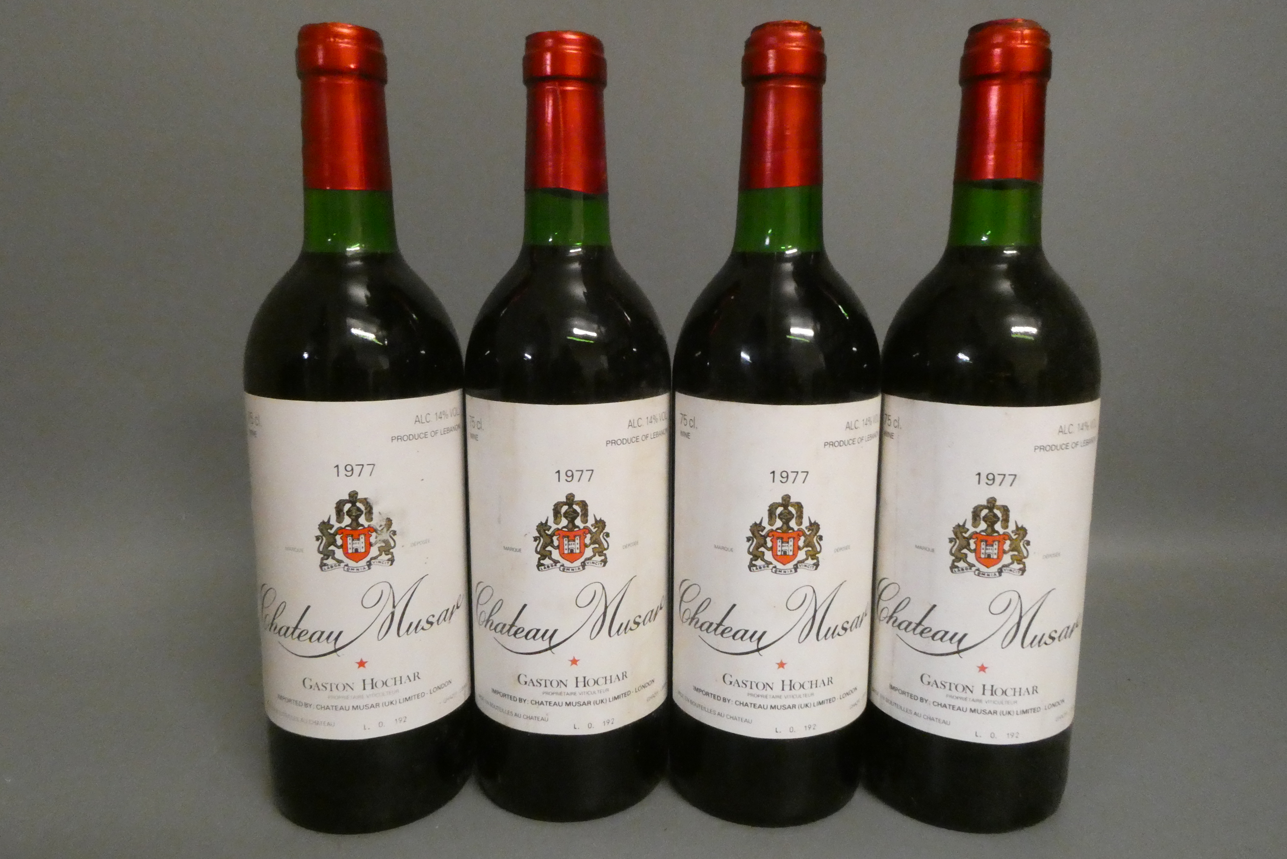Four bottles Chateau Musar, 1977, Gaston Hochar (Est. plus 24% premium inc. VAT) Image