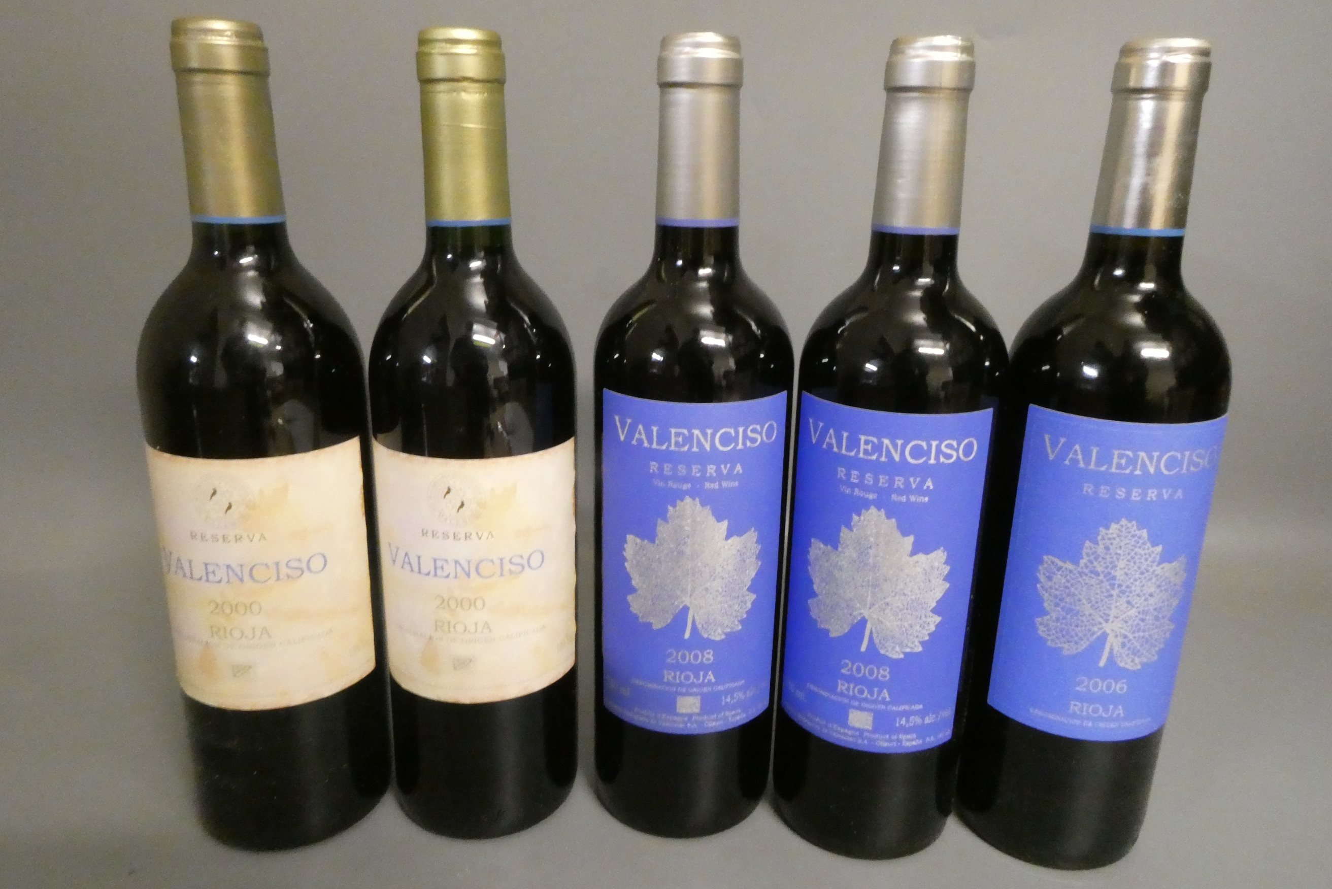 Five bottles Valenciso rioja, comprising two 2000, two 2008 and one 2006 (Est. plus 24% premium inc. Image