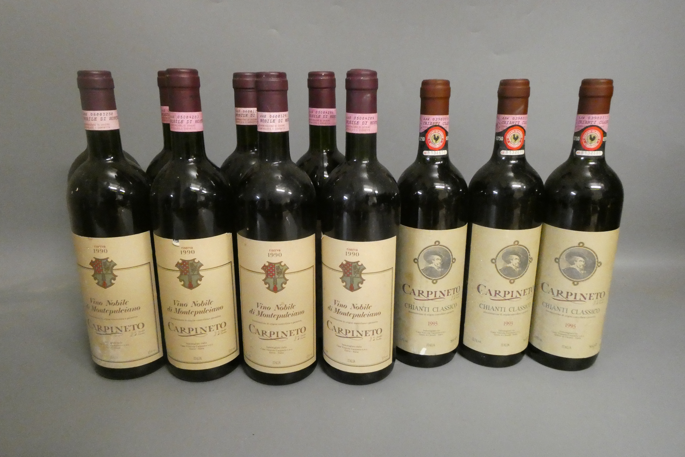 Eleven bottles of Carpineto, comprising eight 1990 Vino Nobile di Montepulciano and three 1993 Image
