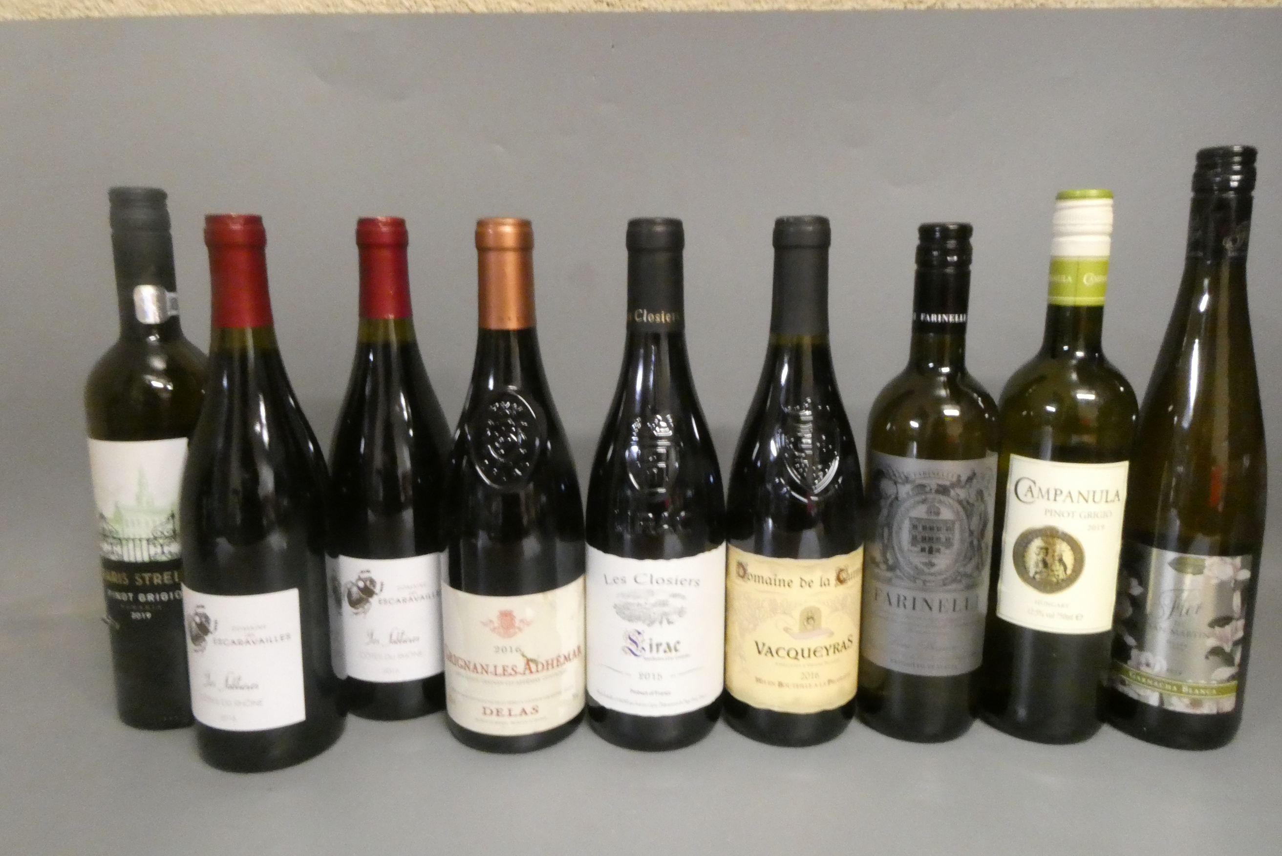 Nine bottles of French and European wine Image