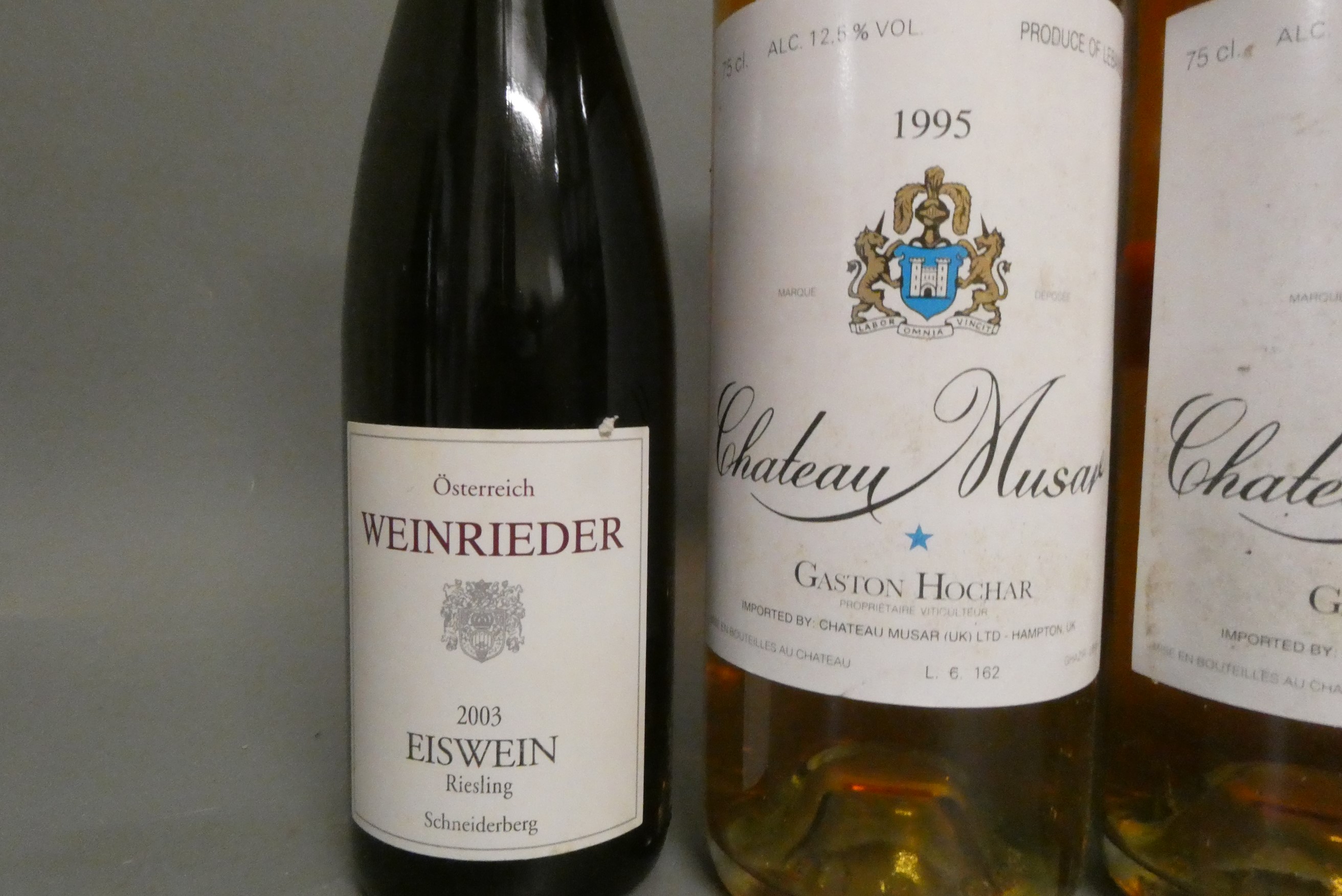 Two bottles Chateau Musar, 1995, Gaston Hochar, together with a 500ml 2005 Domaine Gauby Carcia and Image