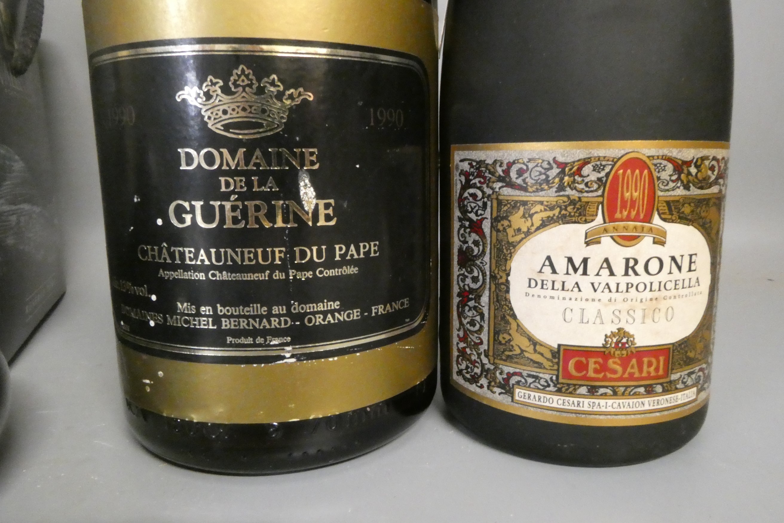Three bottles comprising a magnum of Domaine de la Guerine,1990, Chateauneuf du Pape, a bottle Image