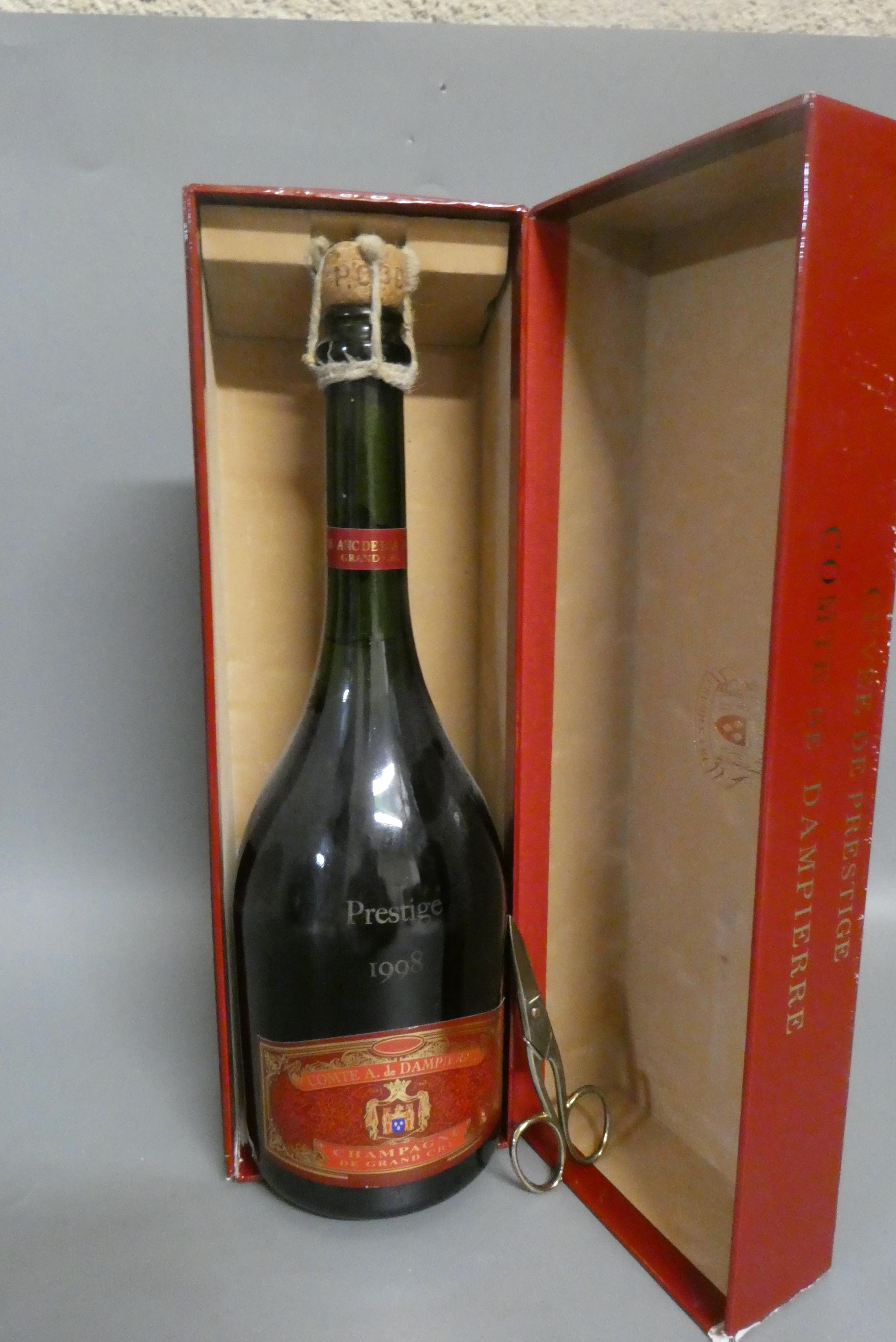 One bottle Comte a. de Dampierre Prestige 1998 champagne, de grand cru, boxed with scissors to open Image