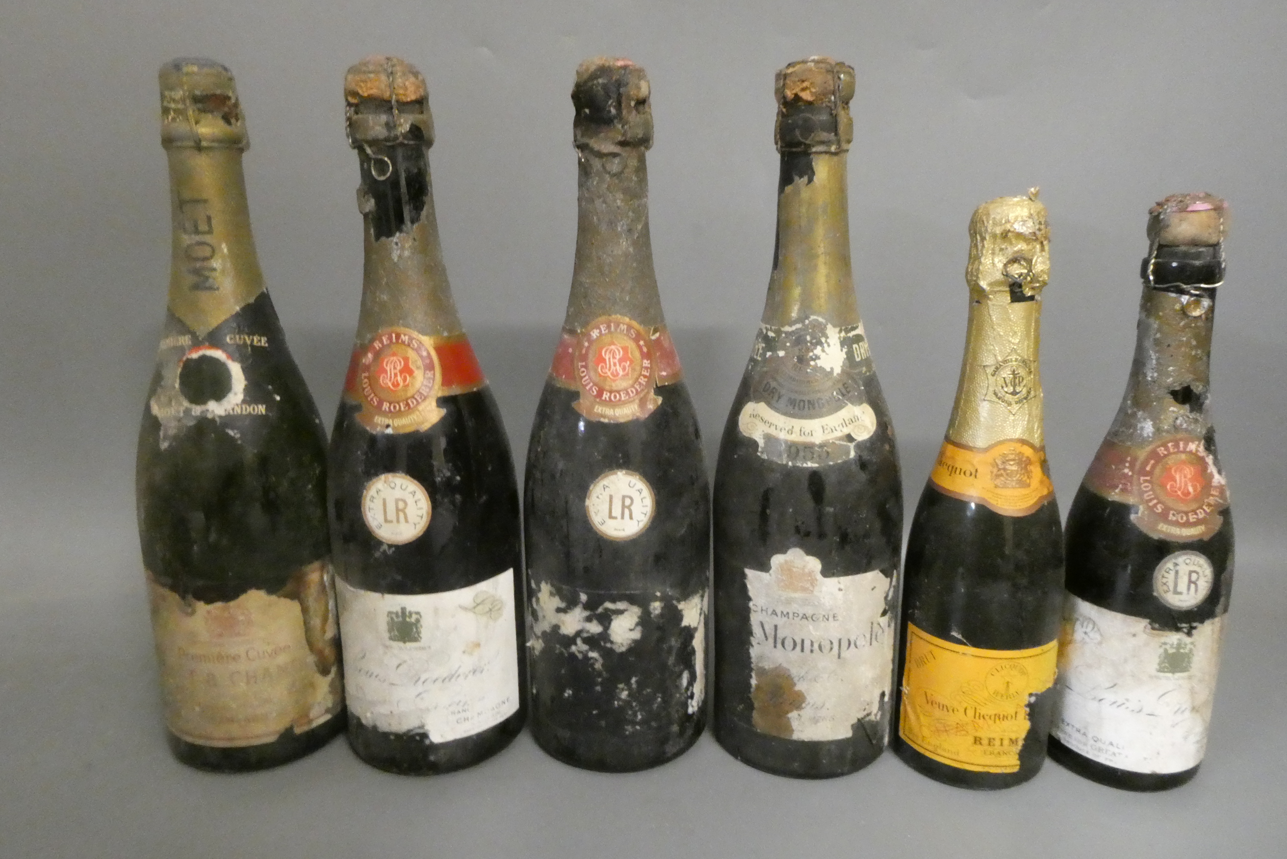 Four vintage bottles and two half bottles champagne Image