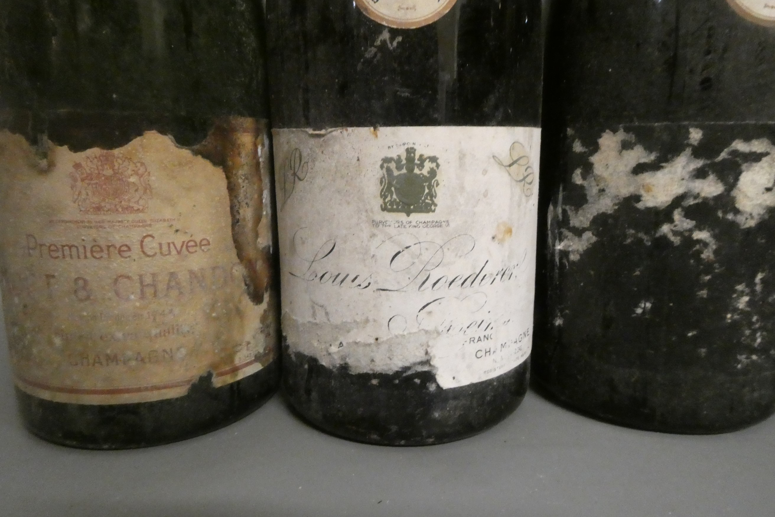 Four vintage bottles and two half bottles champagne Image