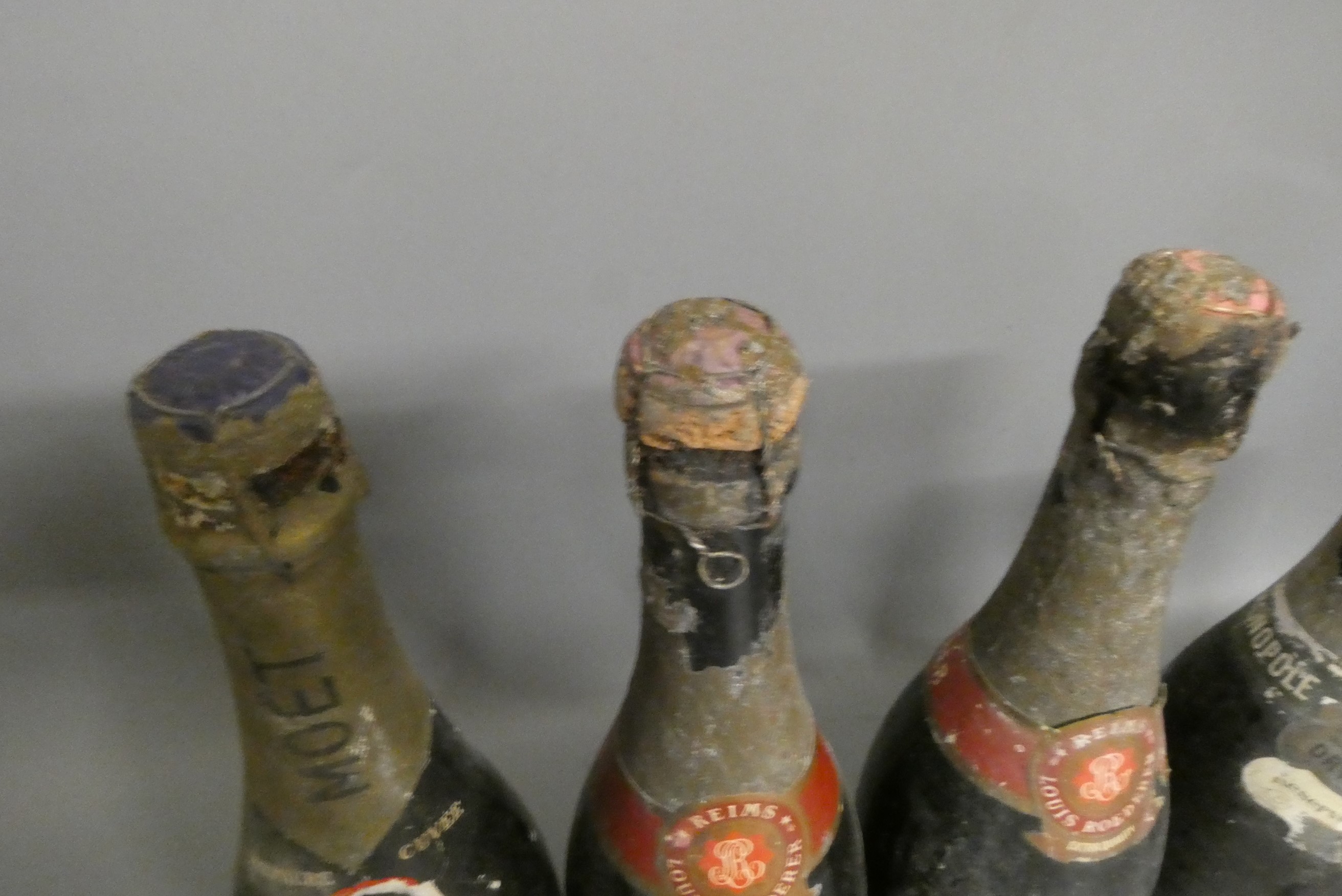 Four vintage bottles and two half bottles champagne Image
