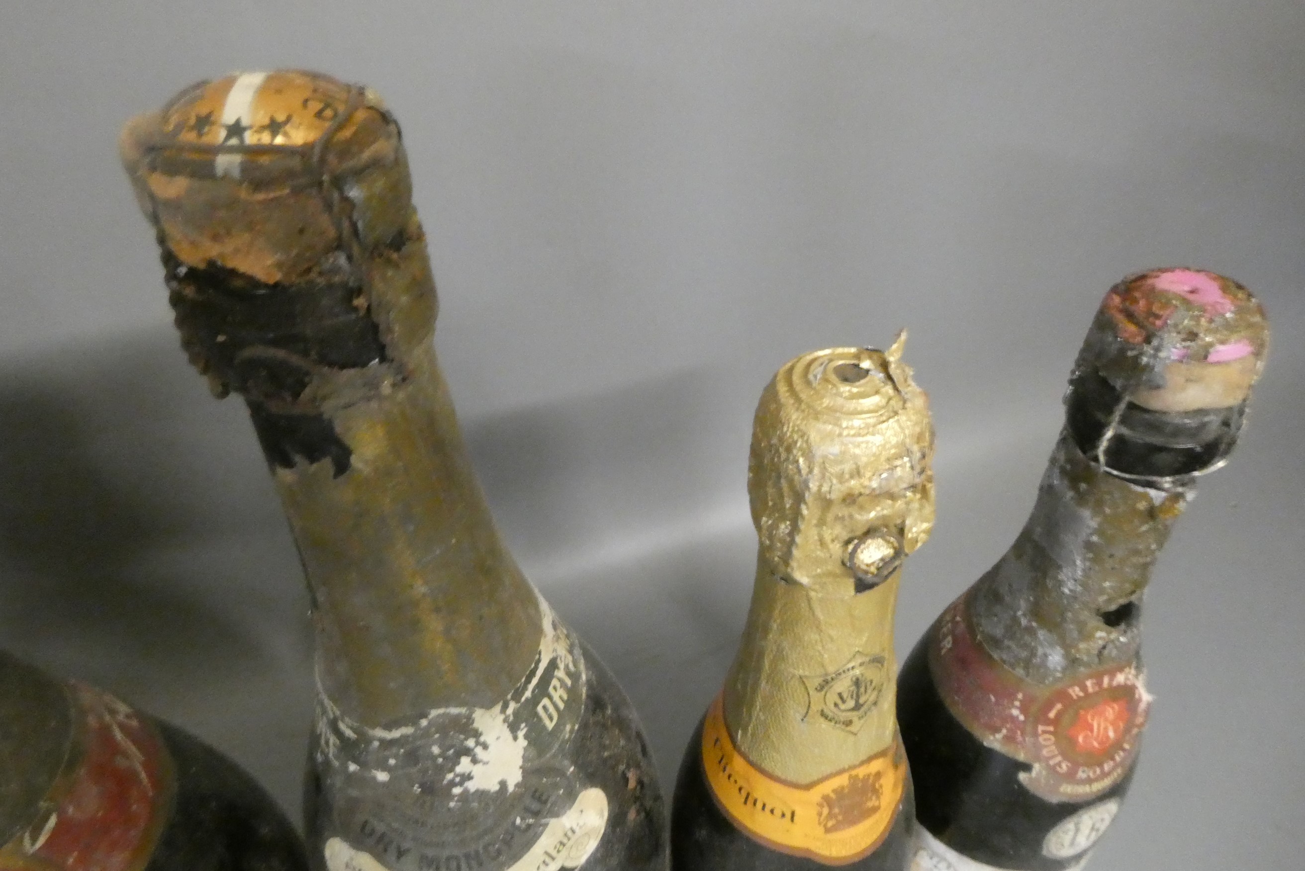 Four vintage bottles and two half bottles champagne Image