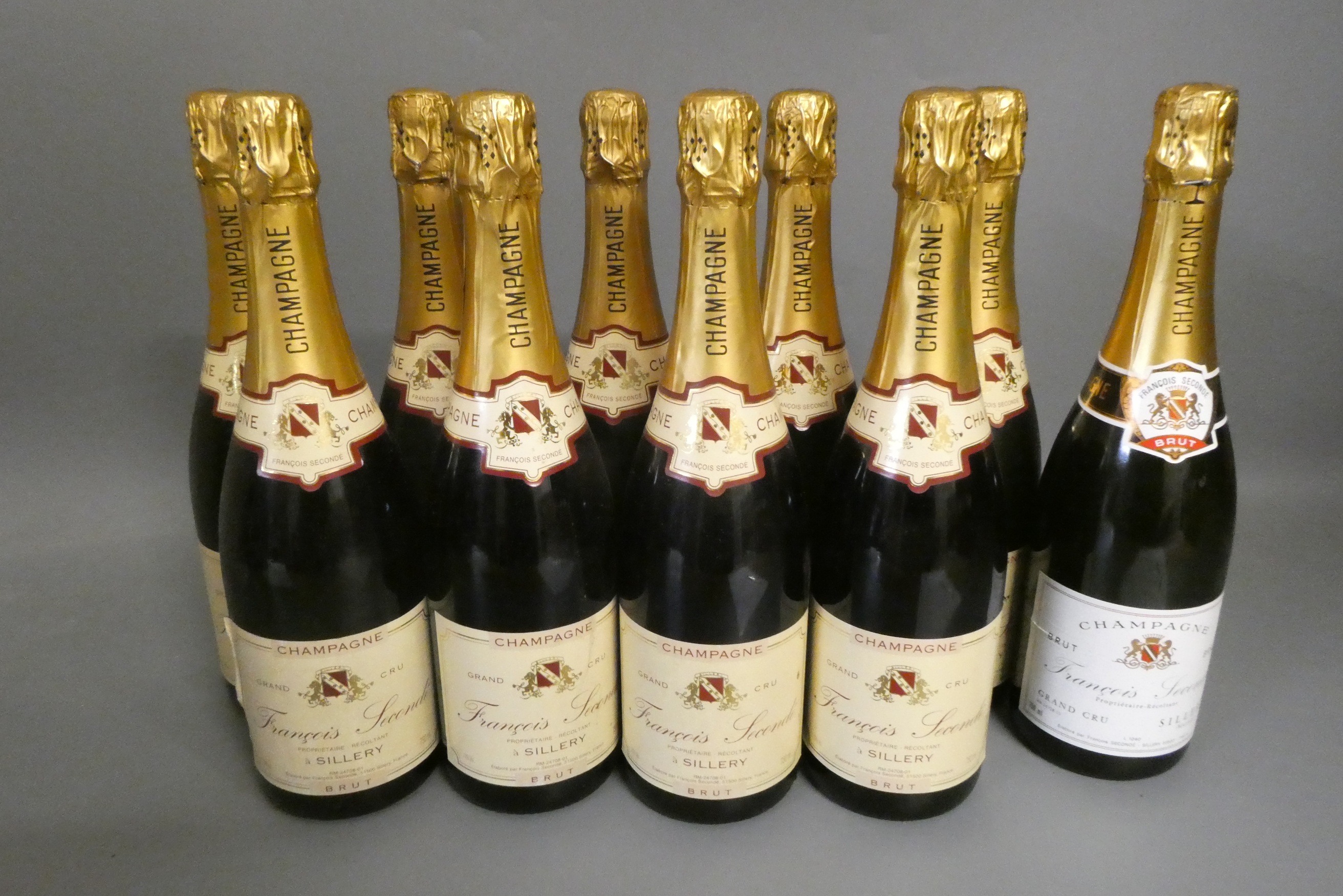 Ten bottles Francois Seconde champagne brut, grand cru (Est. plus 24% premium inc. VAT) Image