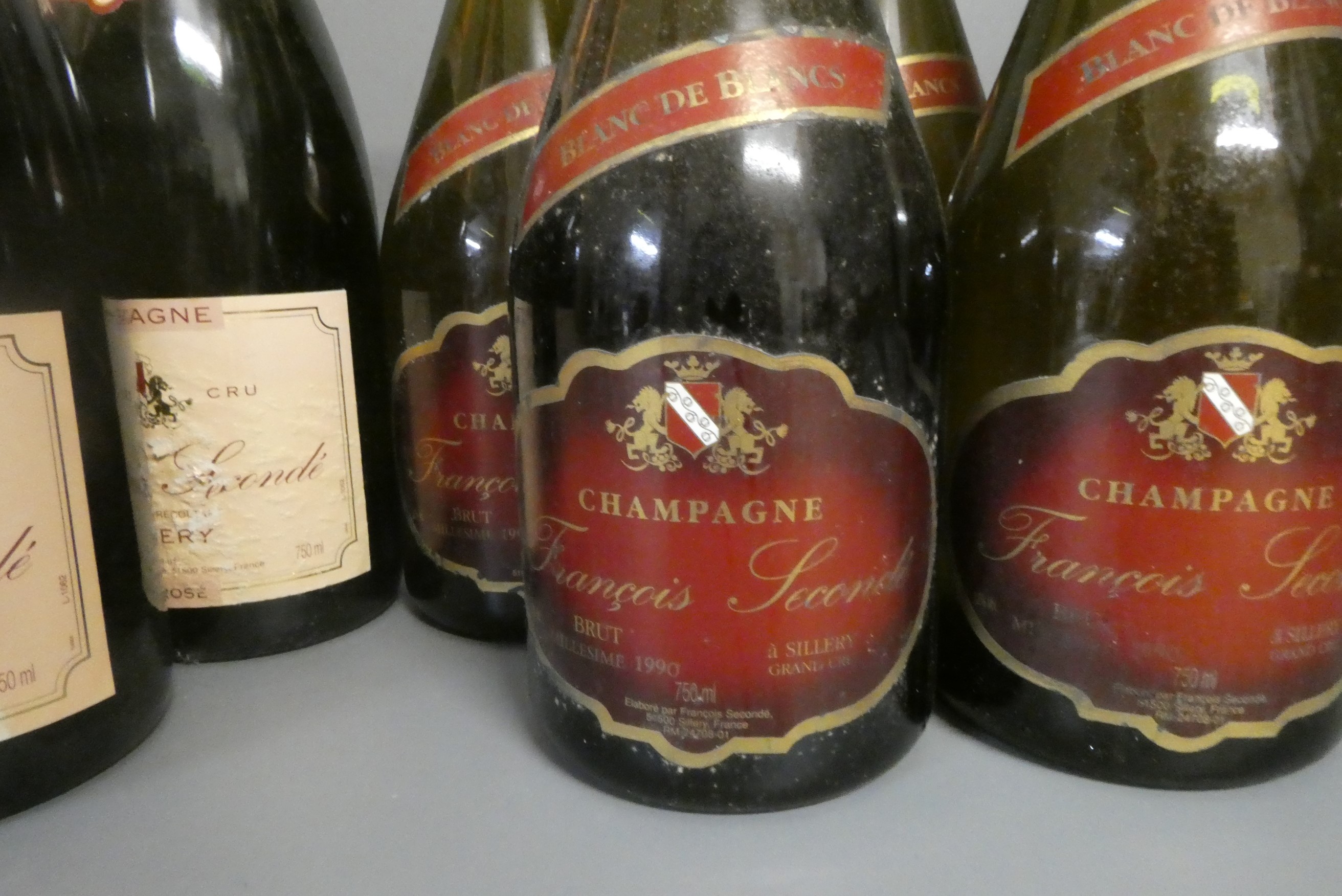 Ten bottles Francois Seconde champagne, comprising six brut rose and four 1990 blanc de blanc brut Image