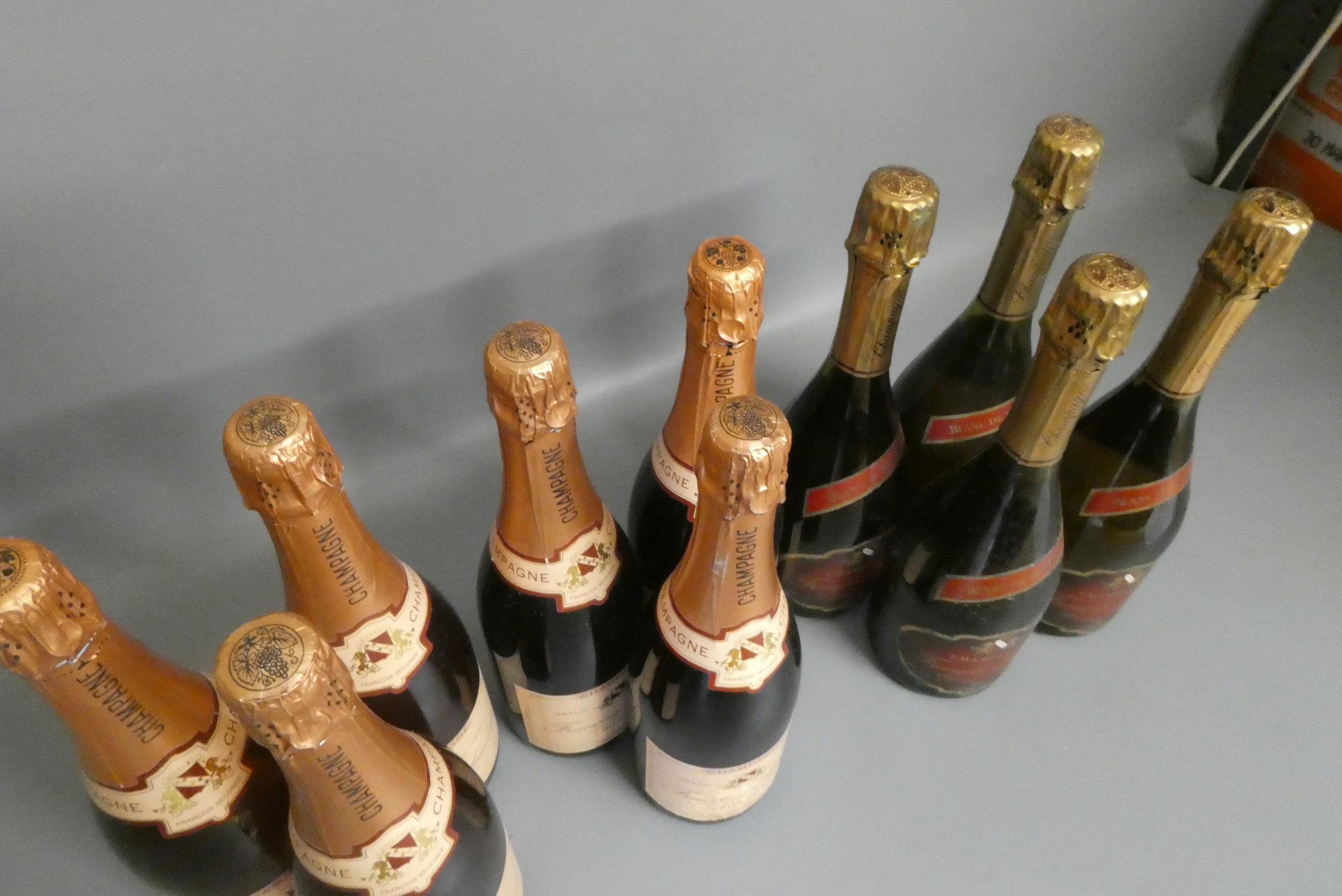 Ten bottles Francois Seconde champagne, comprising six brut rose and four 1990 blanc de blanc brut Image