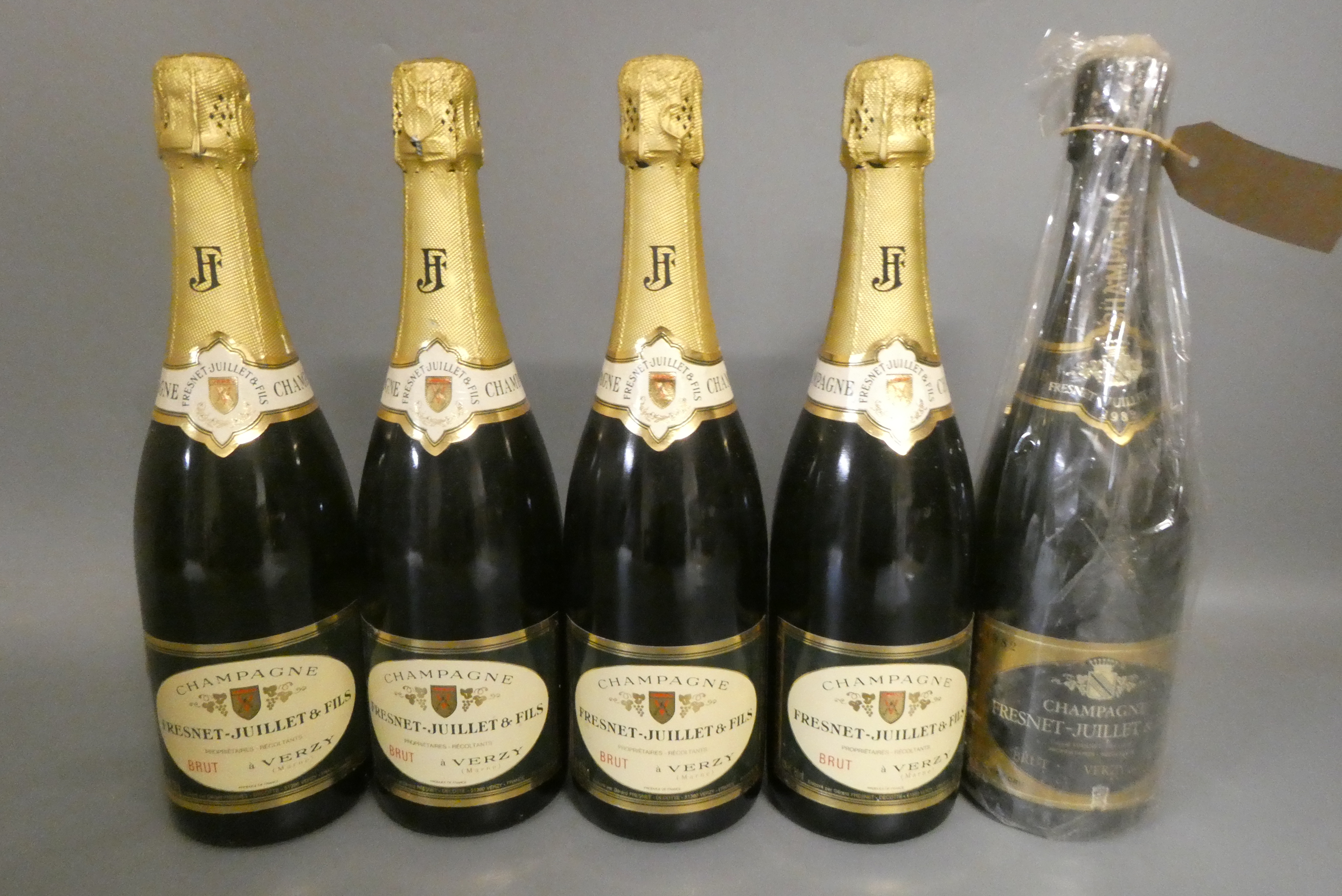 Five bottles Fresnet-Juillet & Fils champagne, comprising one 1982 brut and four brut champagnes Image