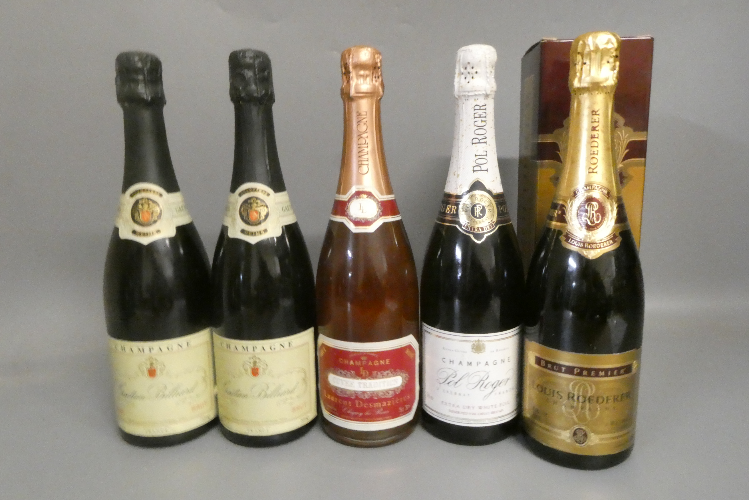 Five bottles of champagne including one boxed Louis Roederer brut premier Image
