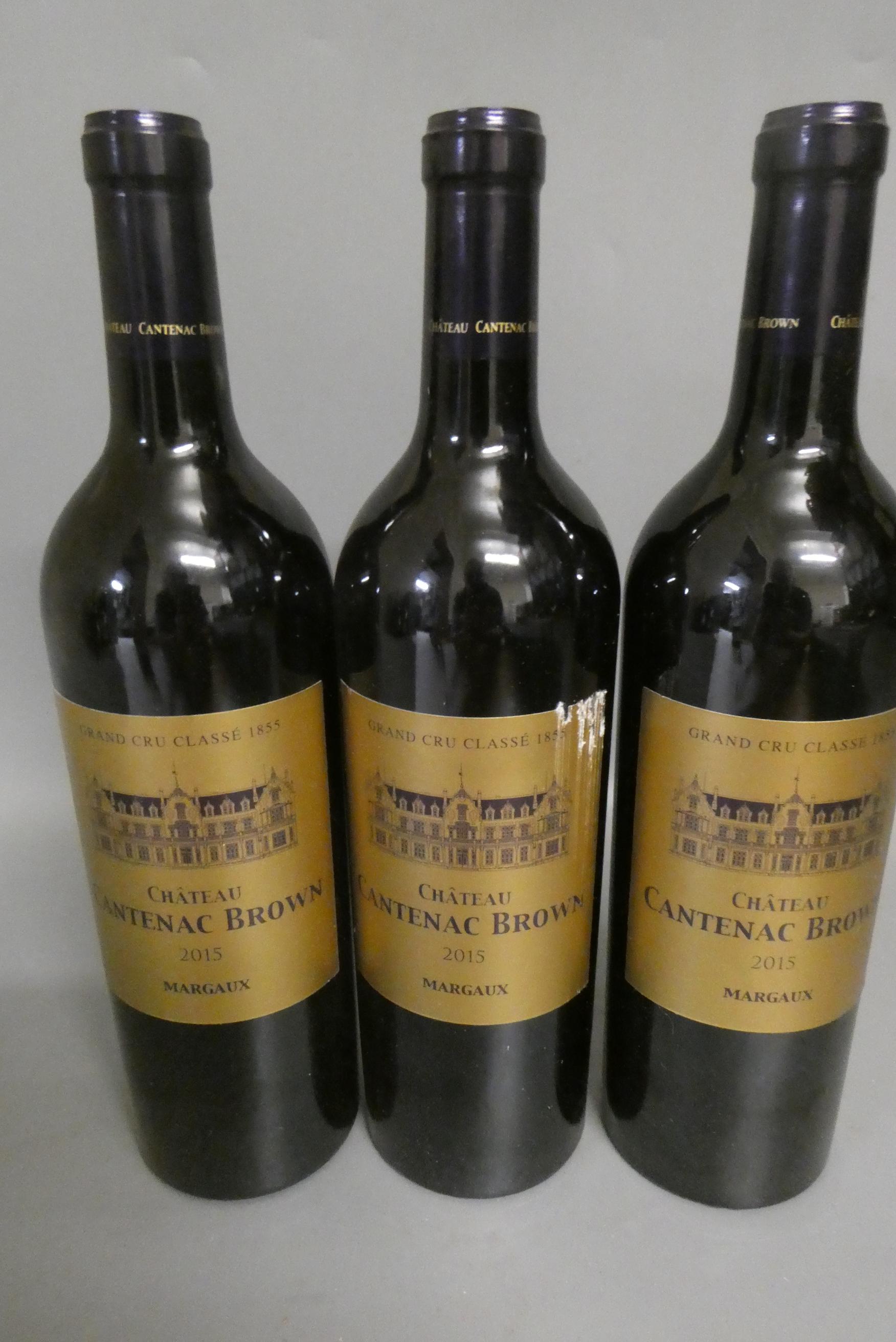 Three bottles Chateau Cantenac Brown, 2015, Margaux, grand cru classe (Est. plus 24% premium inc. Image