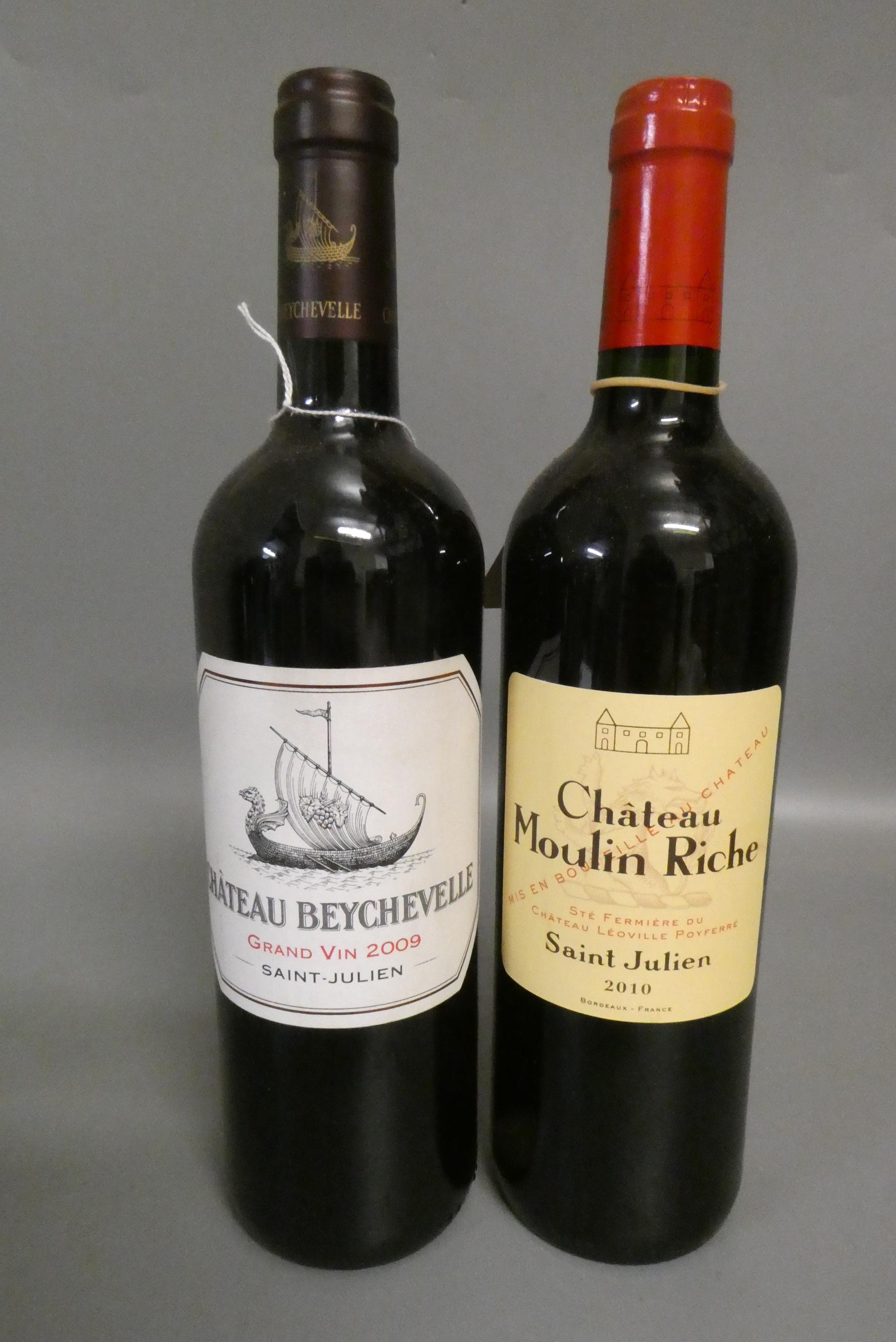 Two bottles of Saint Julien bordeaux, comprising one 2009 Chateau Beychevelle, and one 2010 Chateau Image