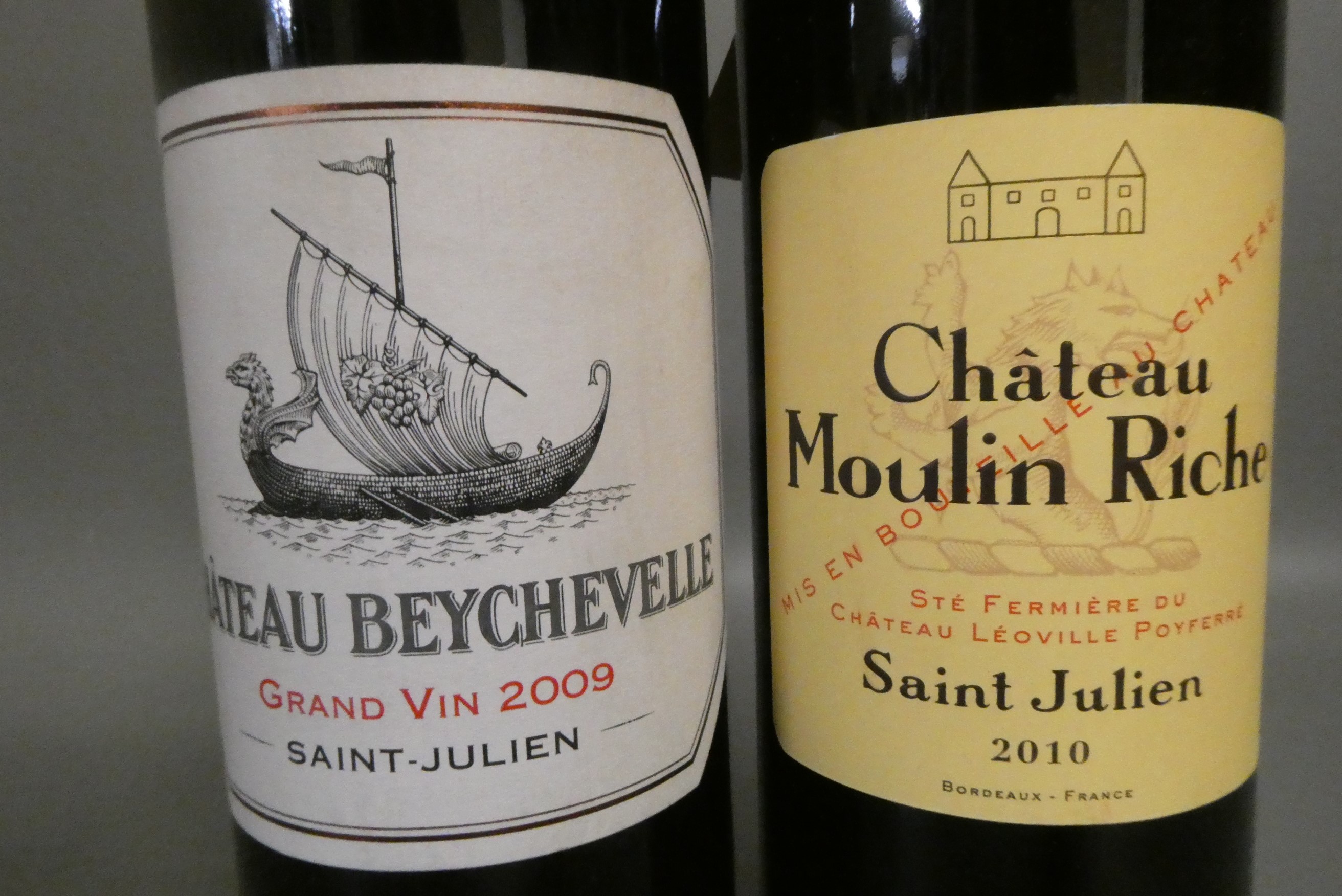 Two bottles of Saint Julien bordeaux, comprising one 2009 Chateau Beychevelle, and one 2010 Chateau Image