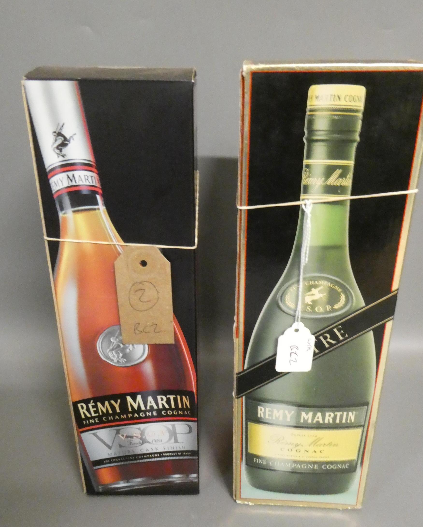 Two boxed bottles Remy Martin cognac, comprising a 70cl Mature cask finish VSOP and a litre VSOP Image