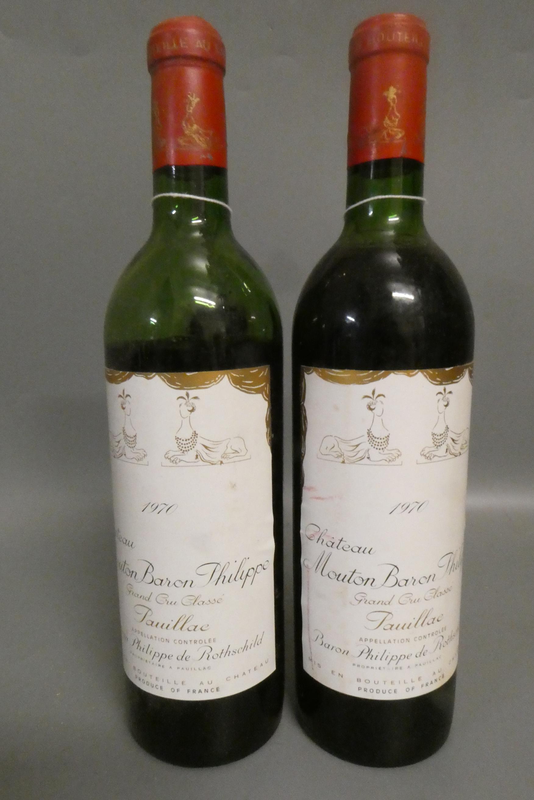 Two bottles Chateau Mouton Baron Phillipe, 1970, pauillac, grand cru classe (Est. plus 24% premium Image